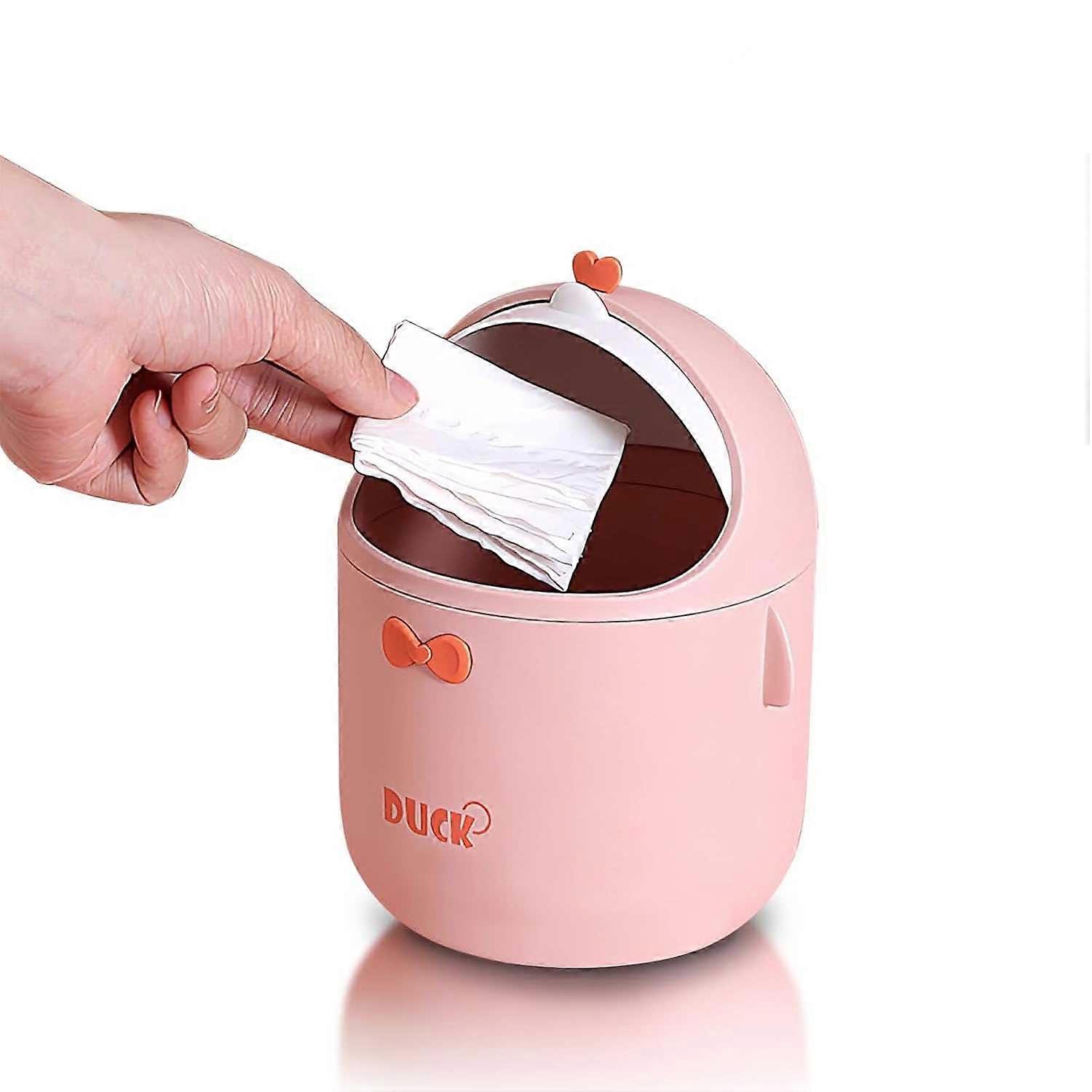 (Pink) Cute Desktop Trash Can Wastepaper Basket, Creative Mini Count