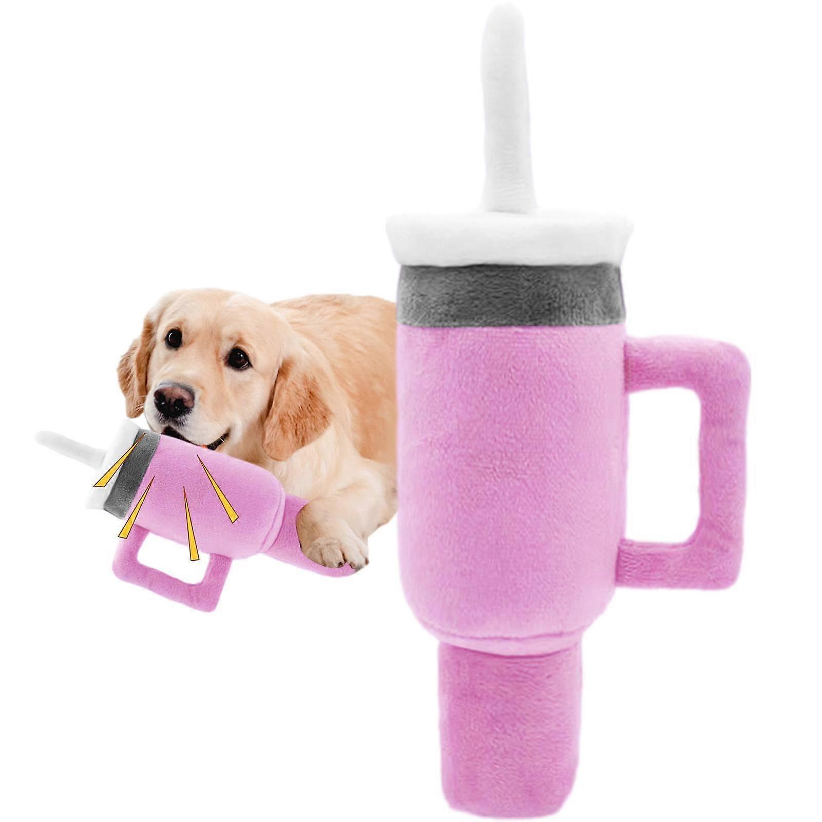 Cup Plush Dog Toy, Plush Coffee Cup Dog Toy  Plush Chew Toy, Squeaky, Pet Chew Toy, Soft Dog Toothbrush Chew Toy pink