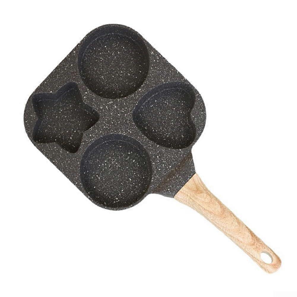 Nonstick Egg Frying Pan 4 Hole Shapes, 19x19cm 4 Compartment Breakfast Griddle With AntiScald Handle, Fried Egg Pan For Breakfast(Black)