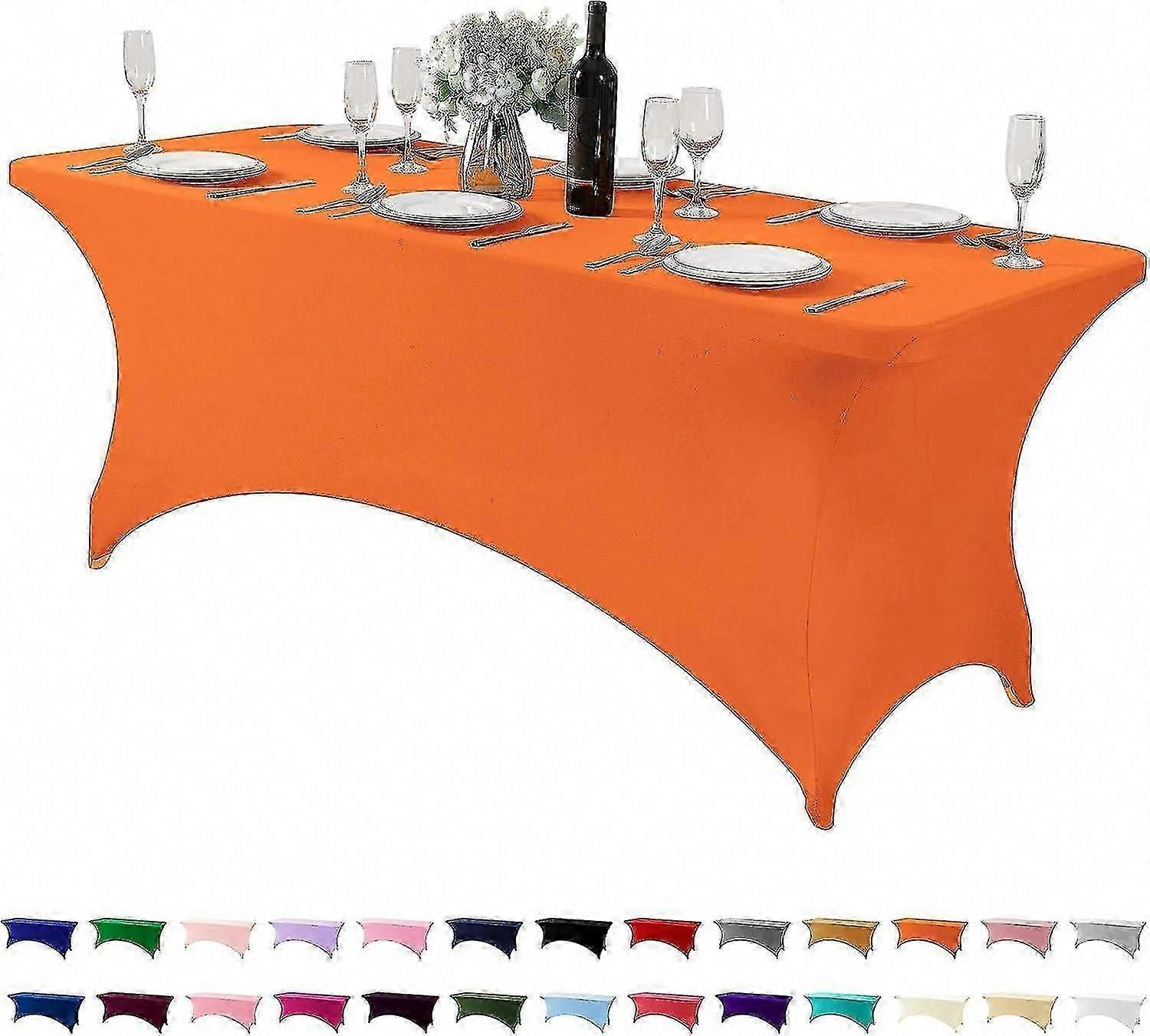 Stretch Spandex Table Cover for 6FT Table - Universal Fitted Tablecloth for Party, Wedding, Banquet & Events - Orange