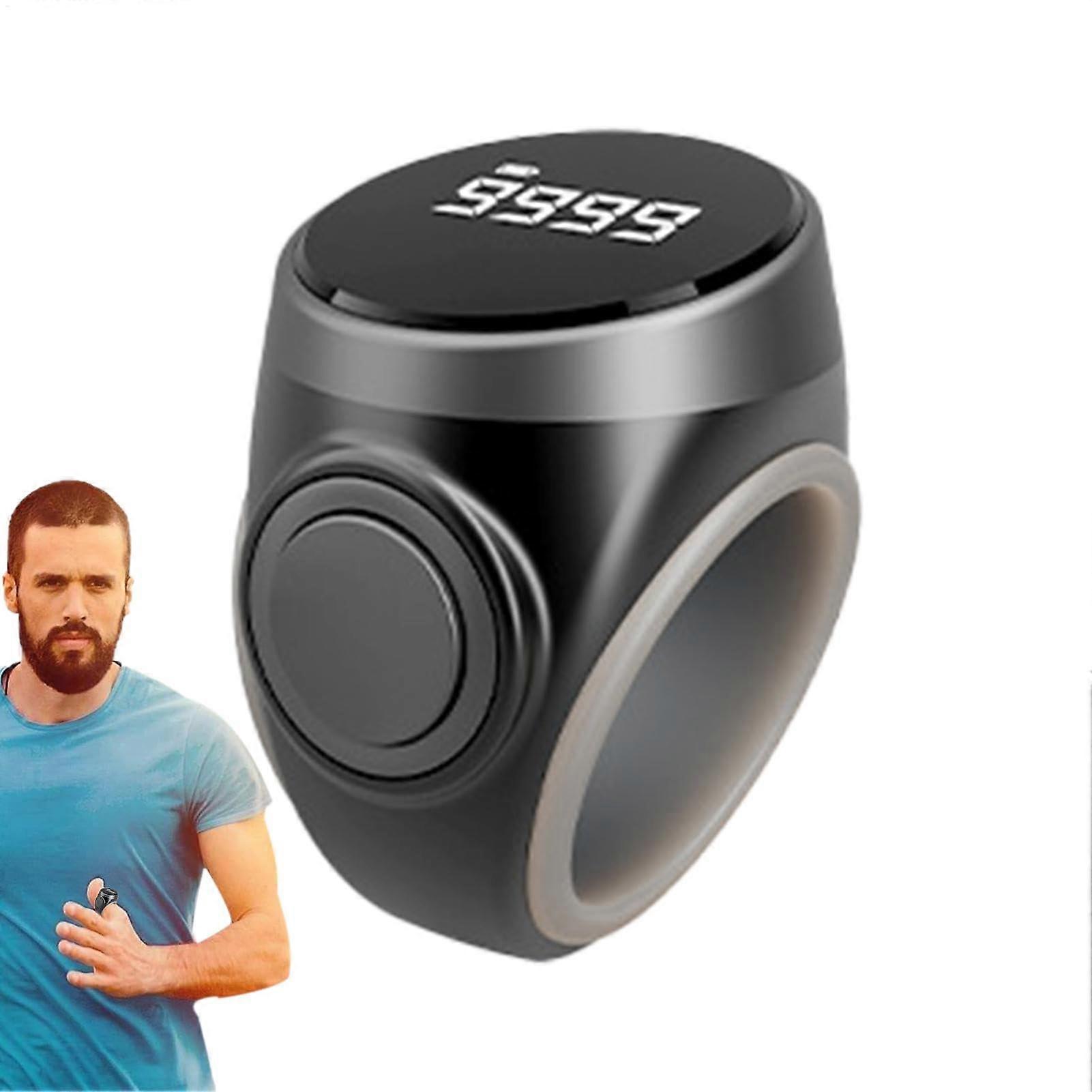 Digital Finger Counter Clicker with Large Display, 4-Digit Tally Counter Ring, Adjustable Strap, Silent Prayer Tracker, Black