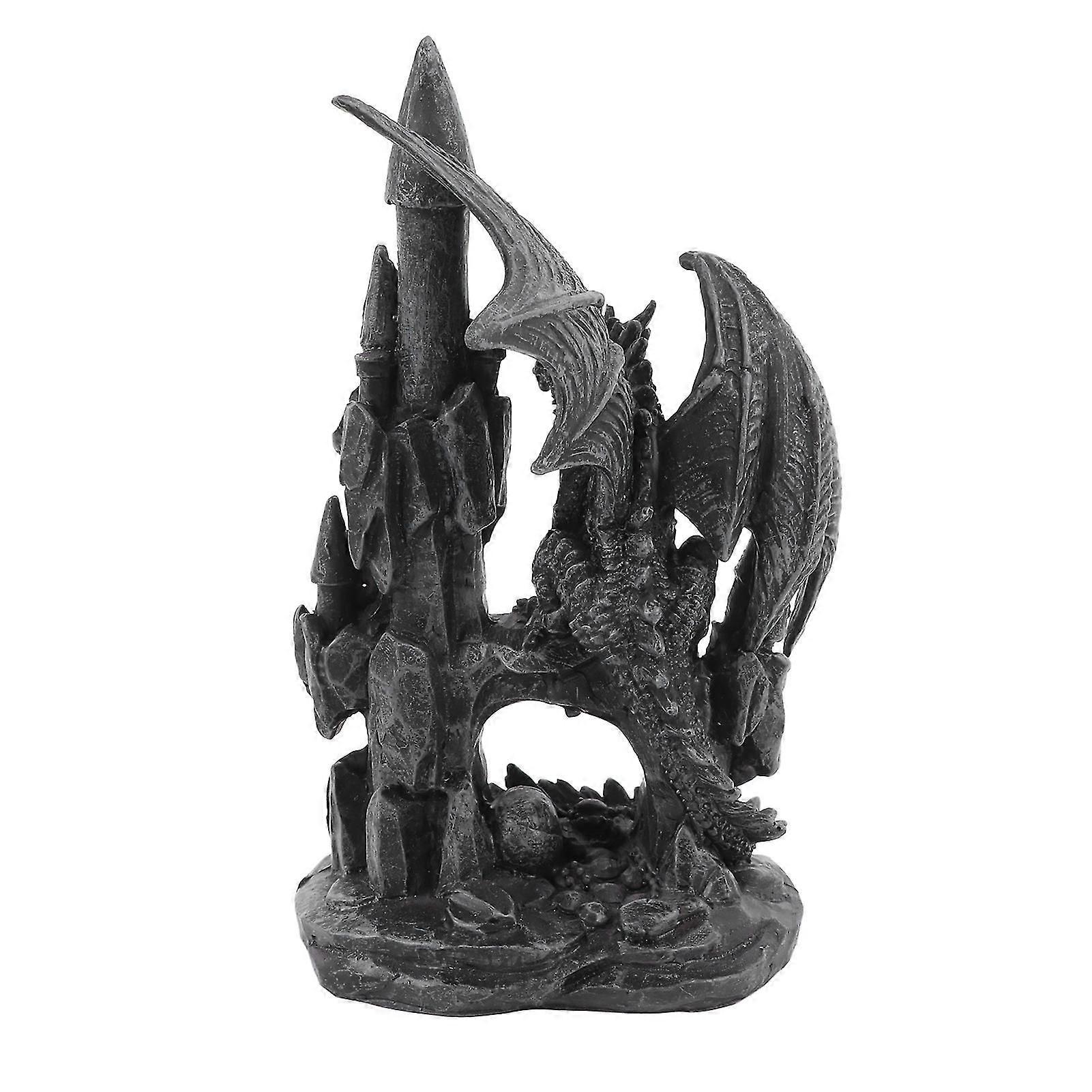 Dragon Statue Sculpture UV Protection Coating Resin Dragon Figurines Decoration compatible with Halloween Prop Castle Dragon A, Black