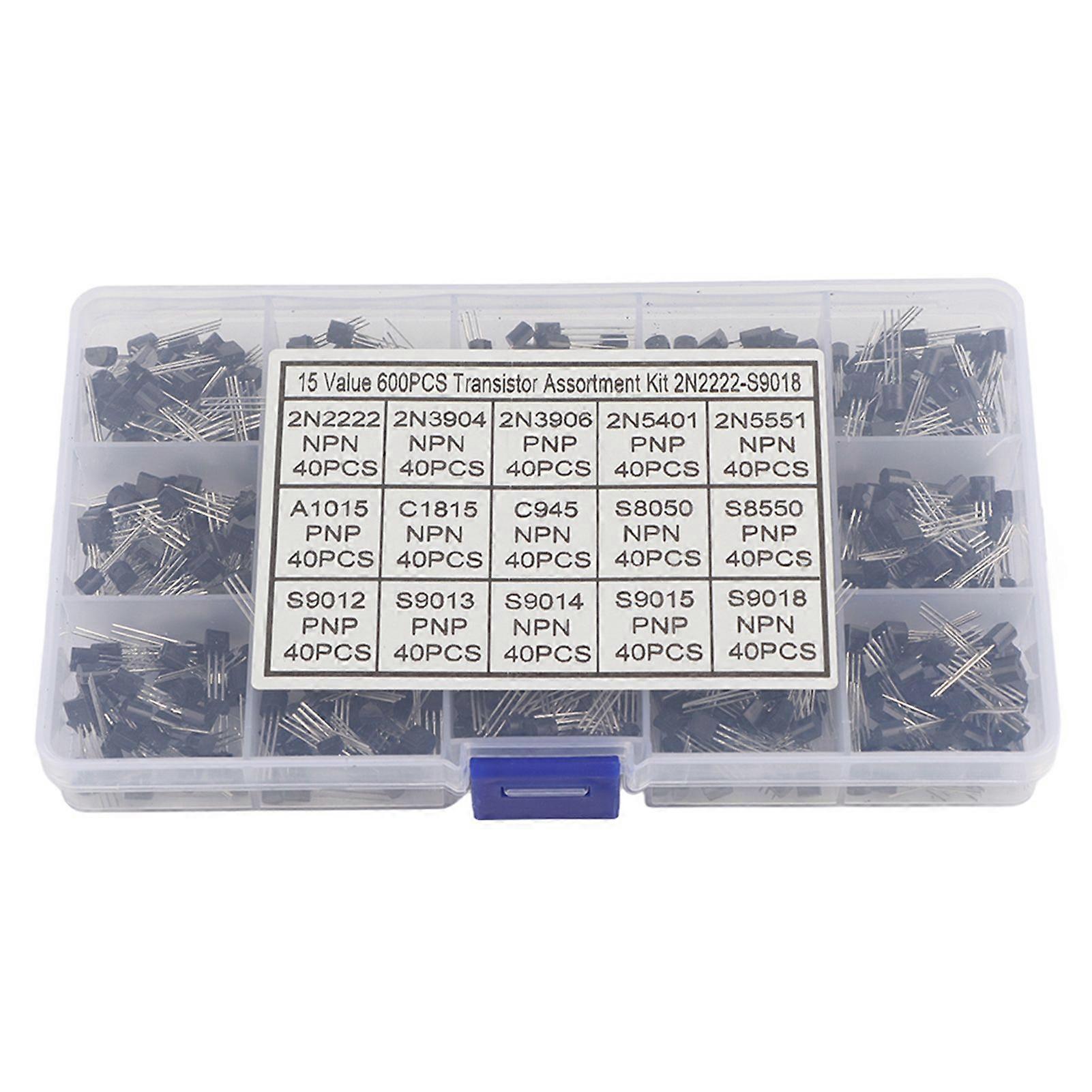 600Pcs 15 Types Mixed Transistors TO92 Assortment Transistor Box Kit