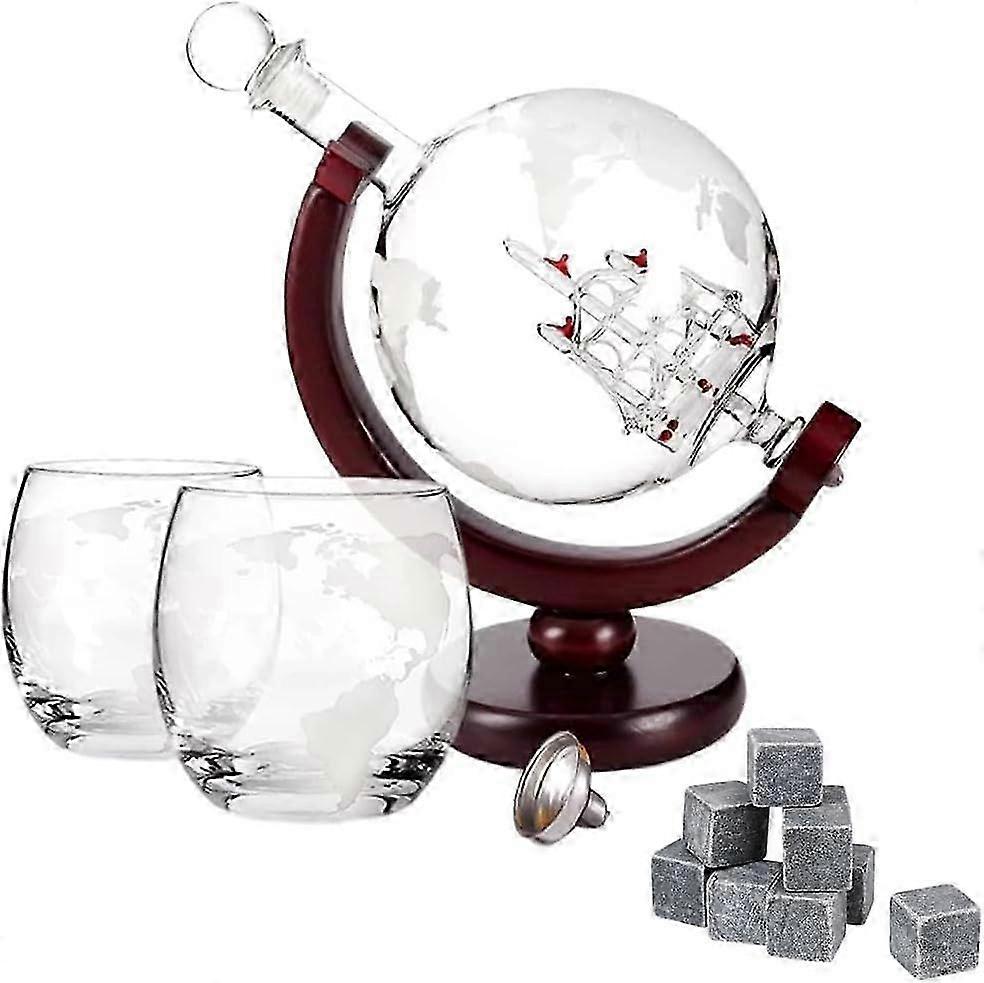 Large Whiskey Globe Decanter and Glasses Gift Set - Whiskey Tasting...