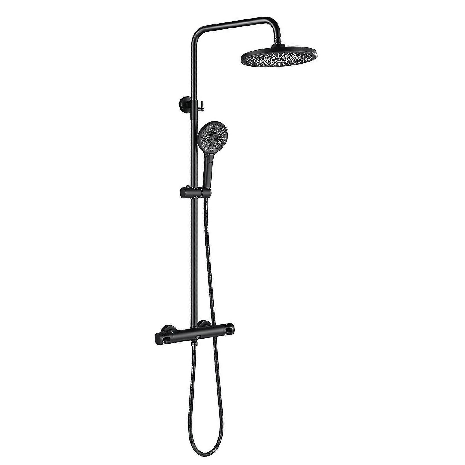Shower Set With Tub Spout, Handheld Sprayer, Round Rain Shower Head, Wall Mounted Trim Kit, Black