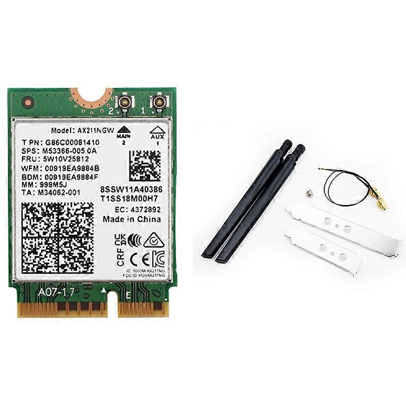 AX211NGW + Doppelantenne WiFi 6E M.2 Key E CNVio2 2,4 GHz / 5 GHz drahtlose Netzwerkkarte 802.11ac Bluetooth 5.2 Adapter