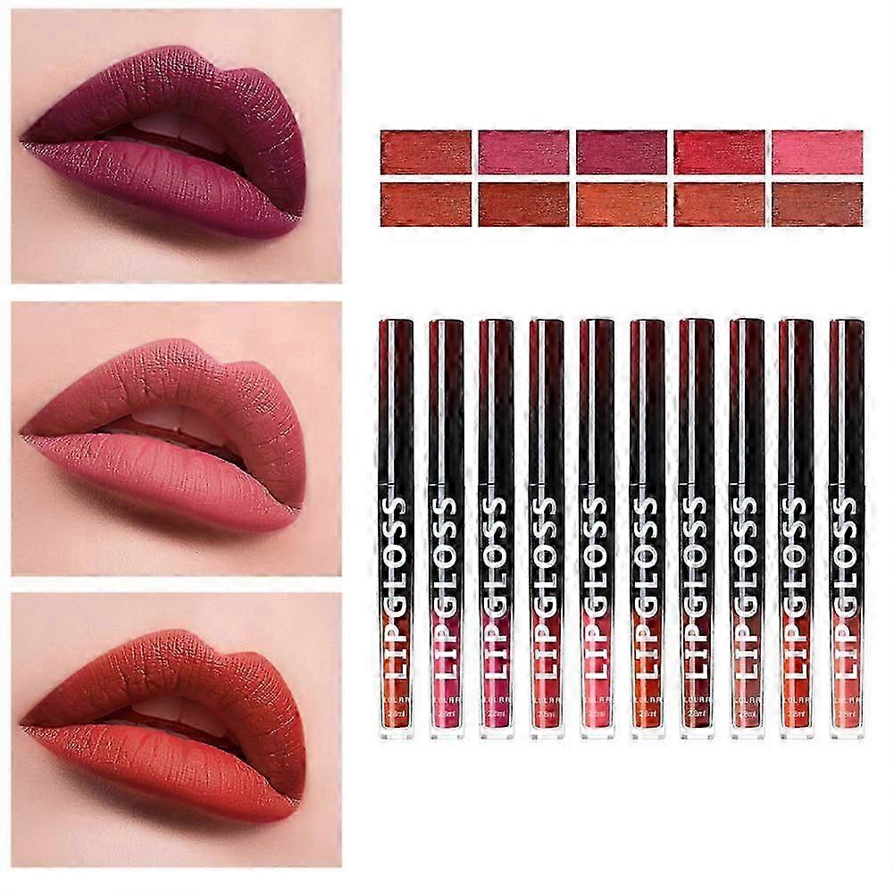 10カラーリップグロスセットマットリップグレーズロングライニングリキッドリップスティックノンスティックカップリップグロス