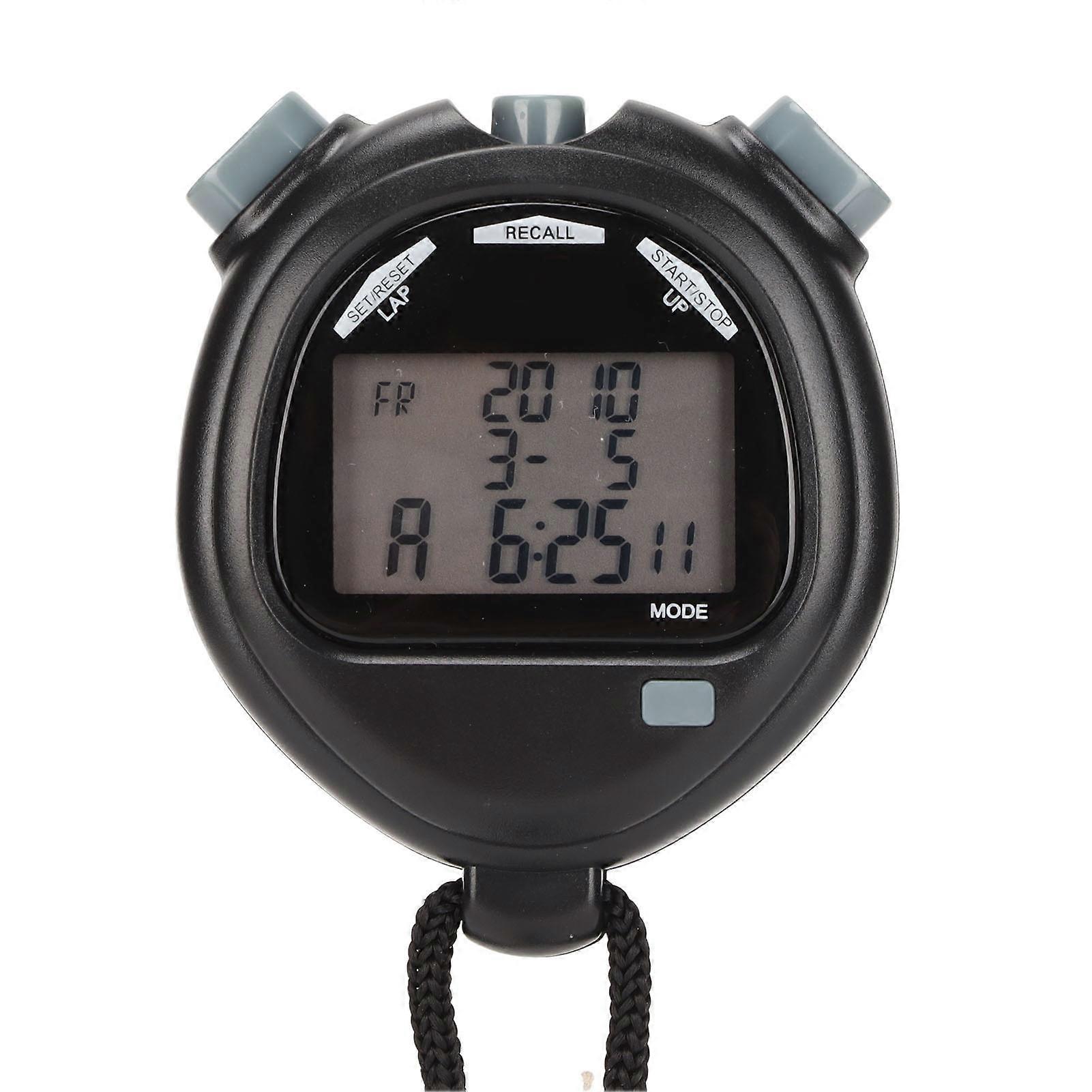 Digital Stopwatch Timer 3-Line Display 100 Memory Black 160mAh