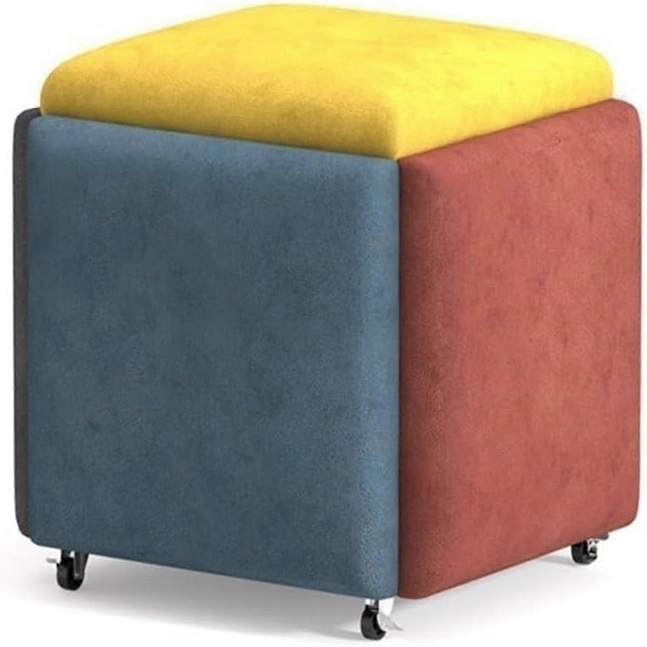 5 In 1 Stackable Nesting Foot Rest With Swivel Casters Cube Sofa Dressing Chair For Living Room Or Bedroom Orange 35cm