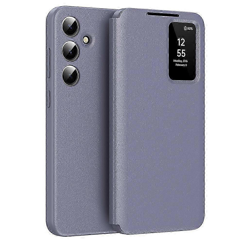 For Samsung Galaxy S24 FE Case with Card Holder Smart View Window Leather Phone Cover - Lavender Gre