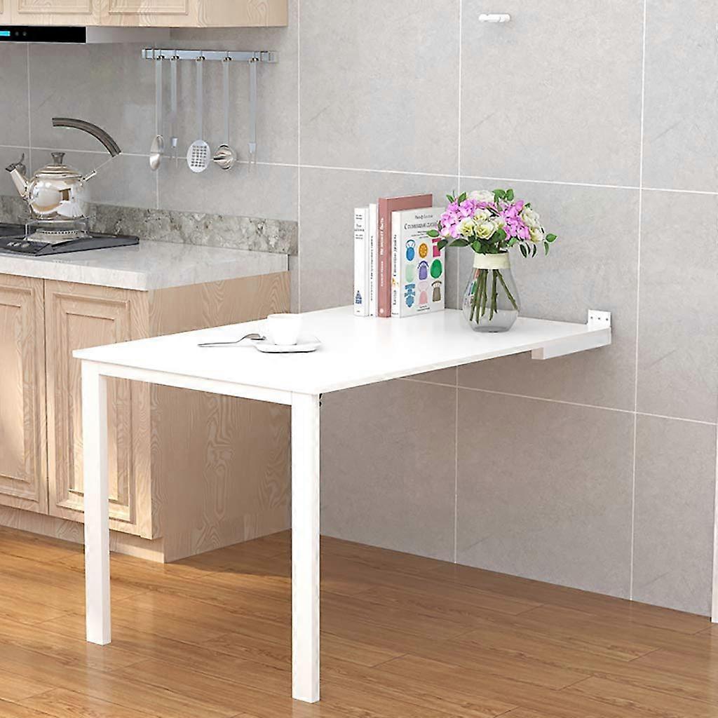 Wall Mounted Dropleaf Table Solid Wood, Folding, Butcher Block Work Table, Bar/Study Table, White, 90x50 cm