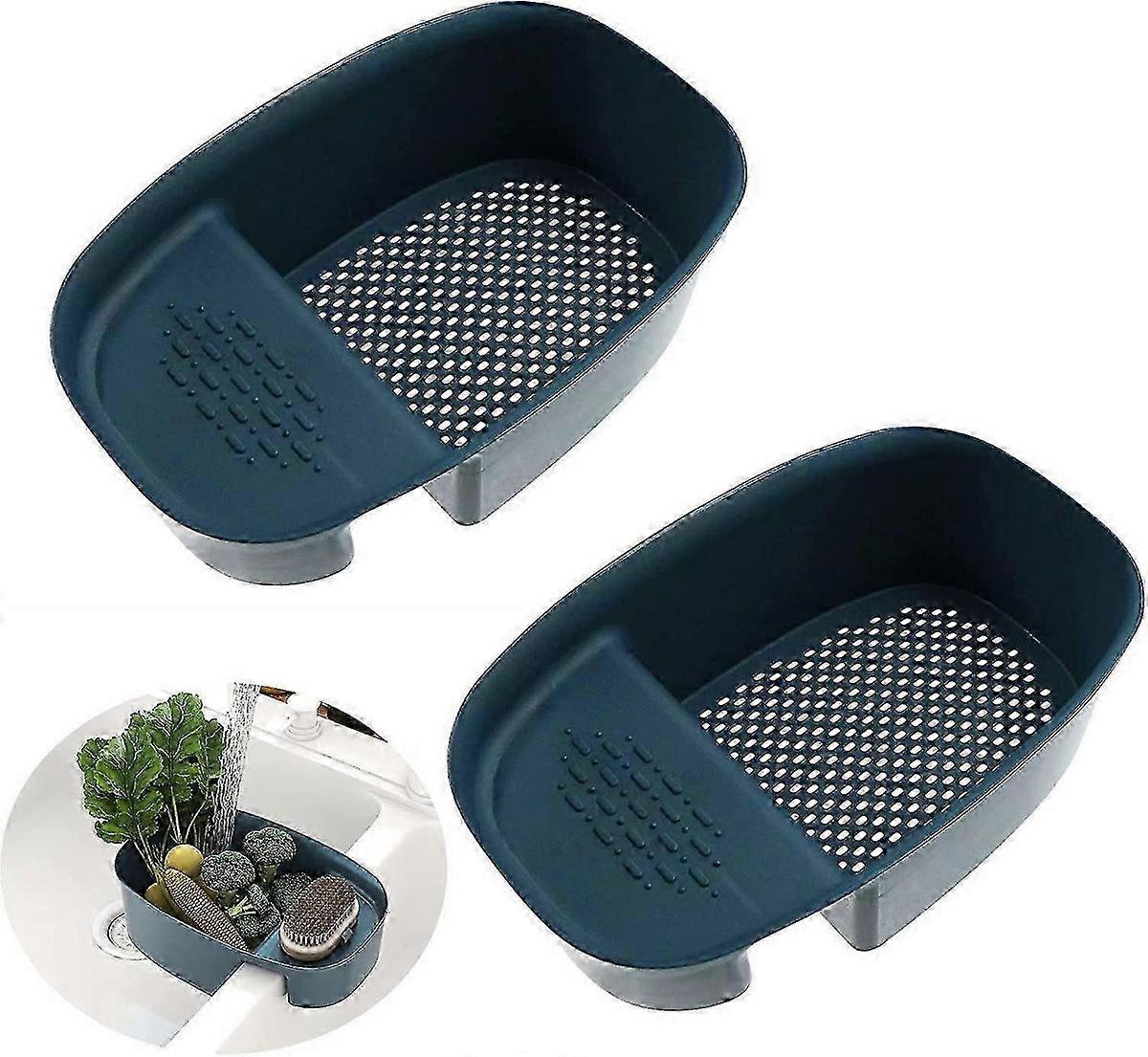 2-Piece Kitchen Waste Bin and Drainer Rack with Soap Sponge (Blue)