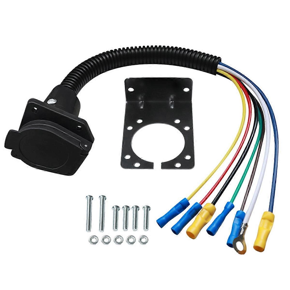 7 Pin Trailer Plug,7 Way Trailer Light Connector Socket,7 Pin Truck Plug Quick Converter with Mounting Bracket
