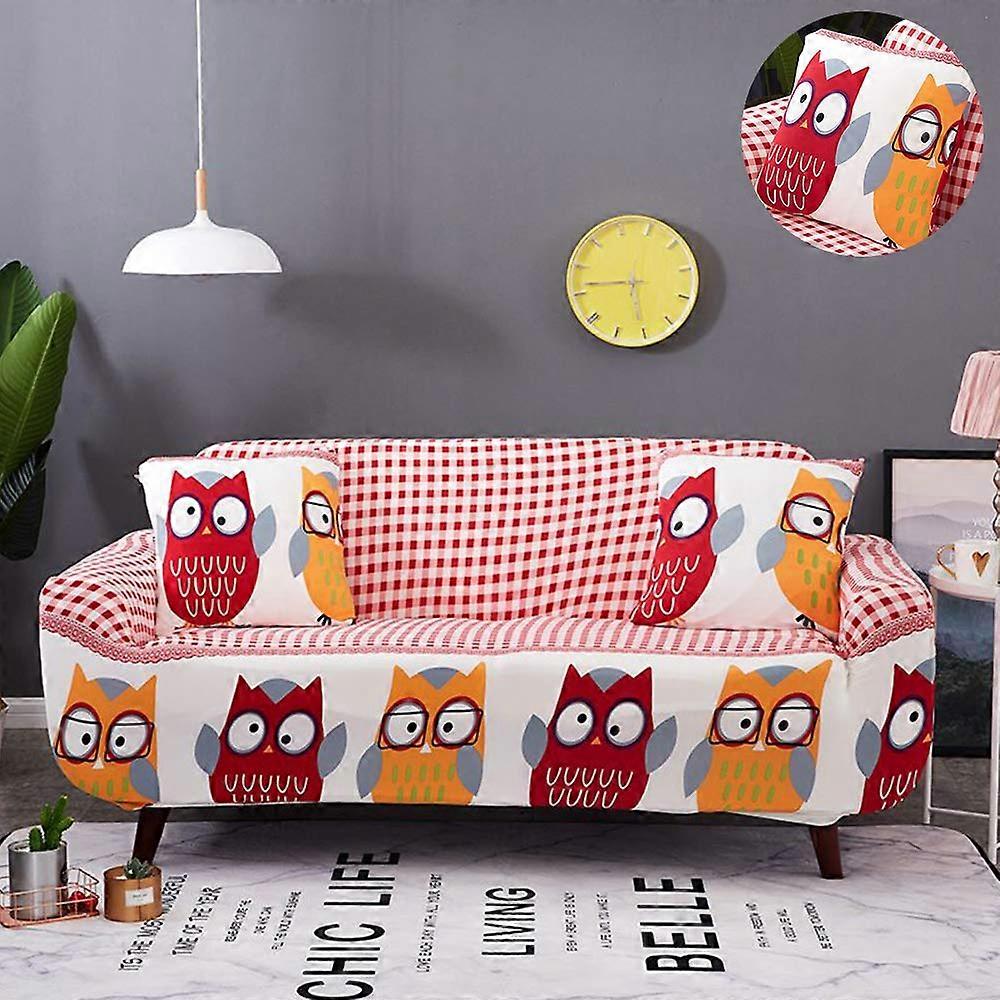 Sofa Slipcovers Elastic Printed Cover Removable Washable Stretch Polyester Universal 1/2/3/4 Seater Pink Plaid Owl
