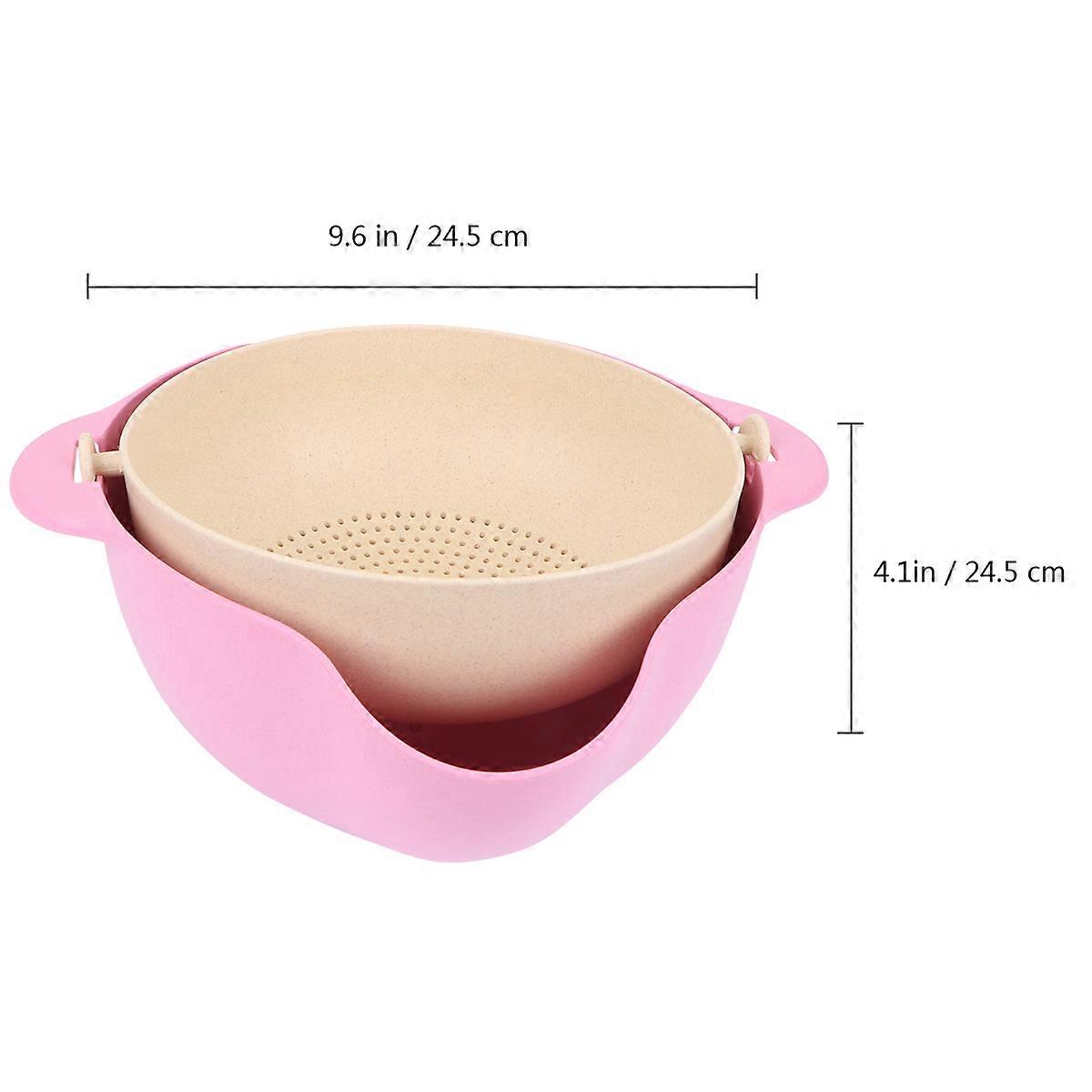 Pink Double Layer Kitchen Drain Basket Multifunction Round Rice Washing 1Set