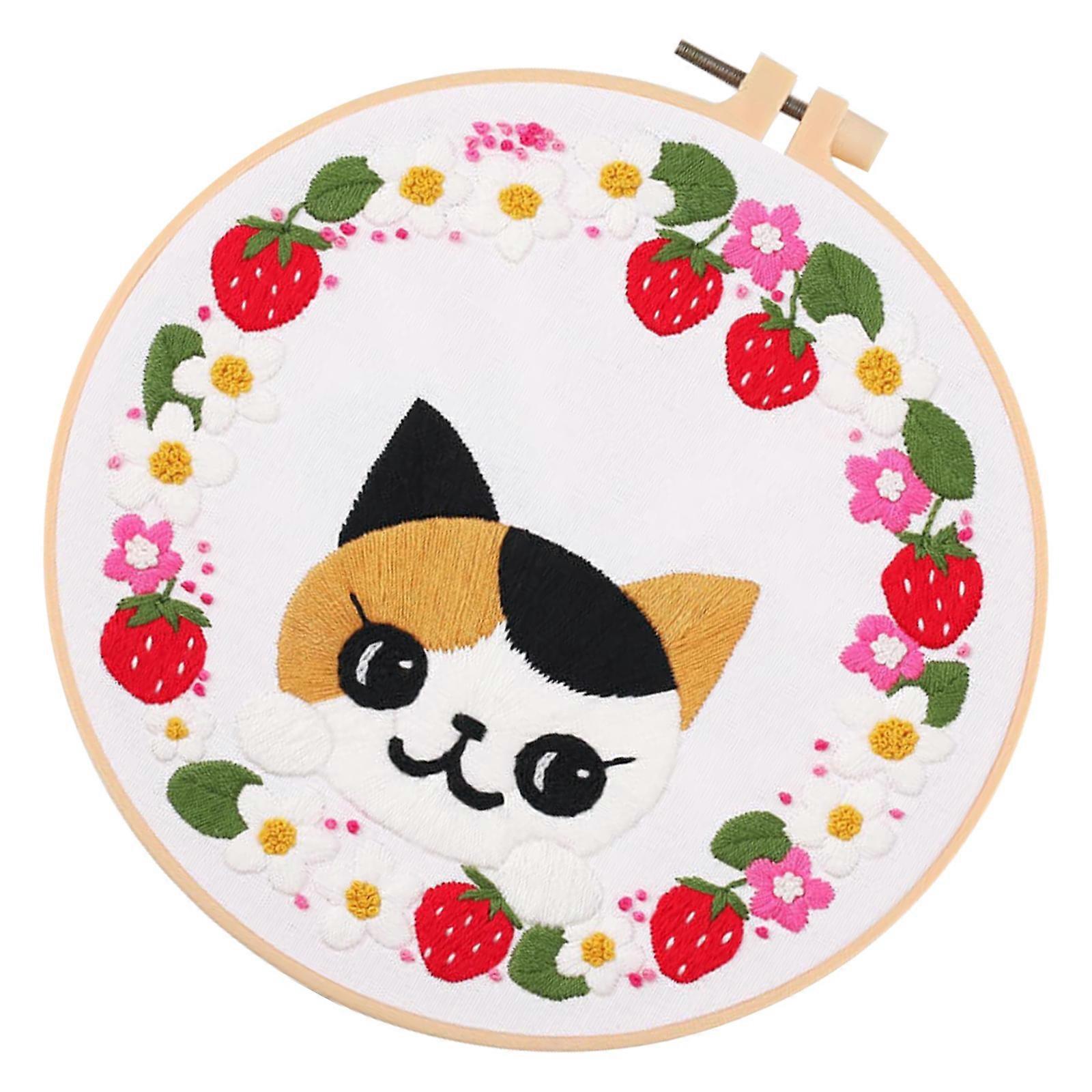 5 Sets Cat Crafts Embroidery Kits For Beginners Skill Development Hand Embroidery Kit Square Multi