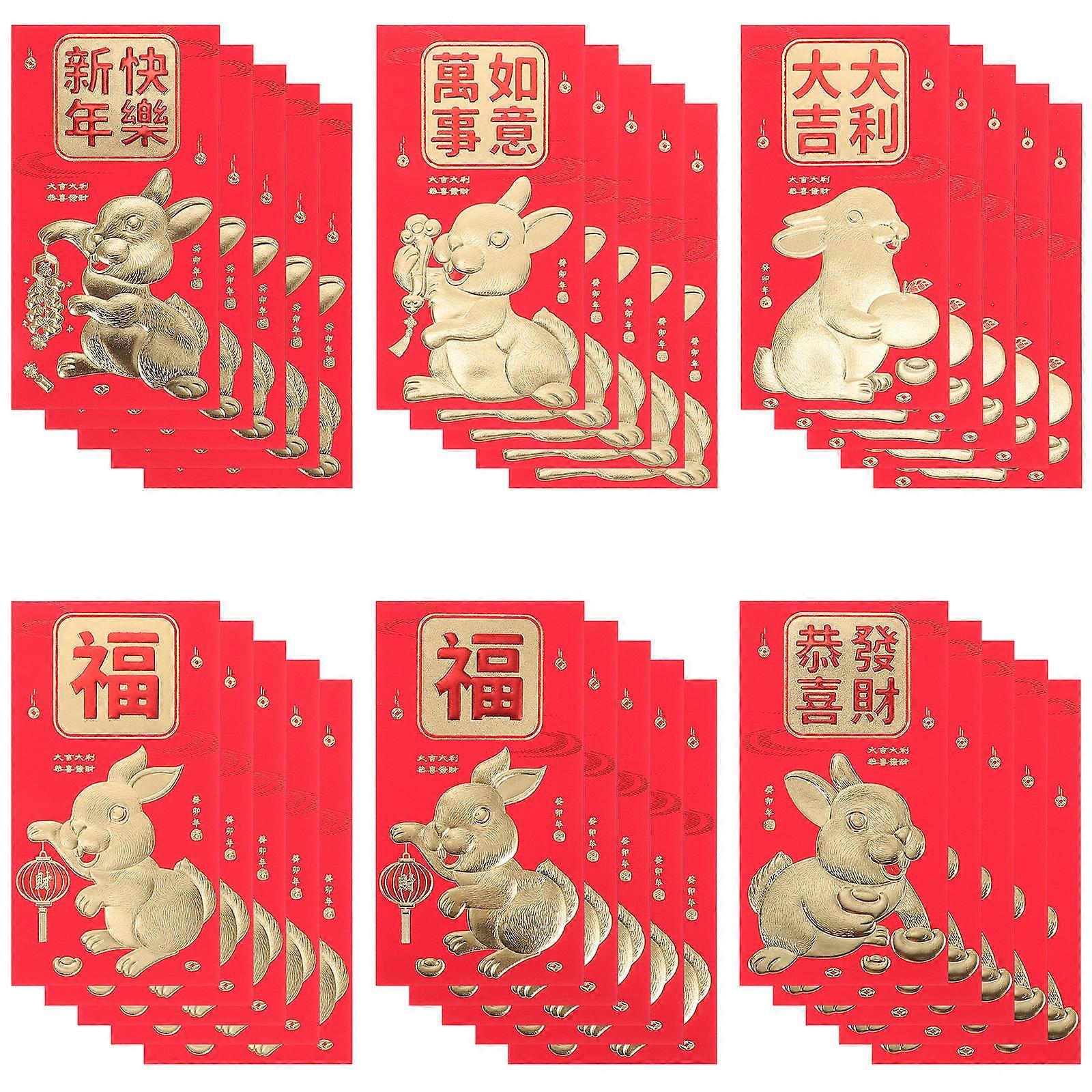 30Pcs Rabbit Design Chinese New Year Lucky Money Envelopes Red Packets Assorted Color for Family Visits