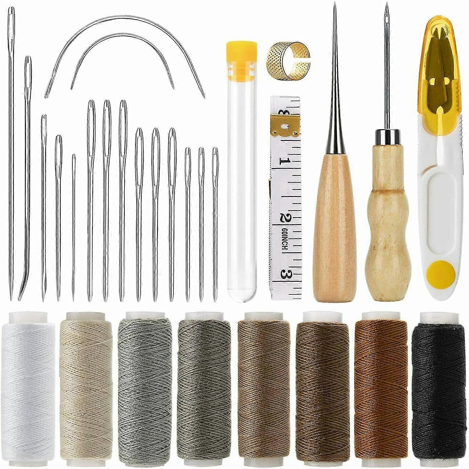 2025 29pcs Leather Sewing Kit Sewing Stitching Needles Thread Sewing Thimble