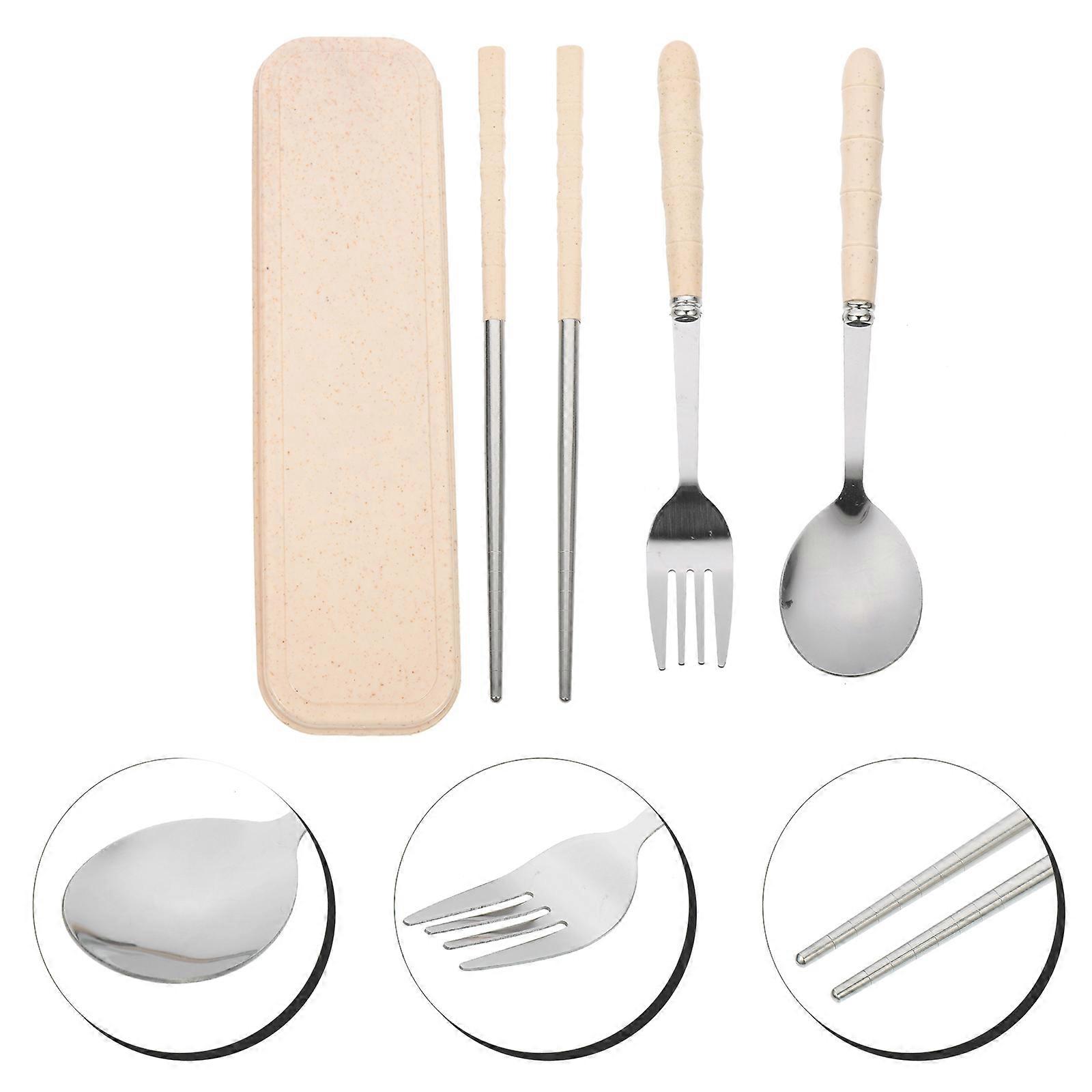 Portable Tableware Set Chopstick Fork Spoon Outdoor Utensil Hiking 5 Sets