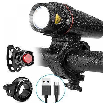 Veeki Luce Anteriore Della Bicicletta + Fanale Posteriore Con Campana Ad Arco Di Piccolo Diametro, Luci Anteriori E Posteriori Della Bicicletta Ricaricabili USB per Uomini e Donne Strada Mountain Bi