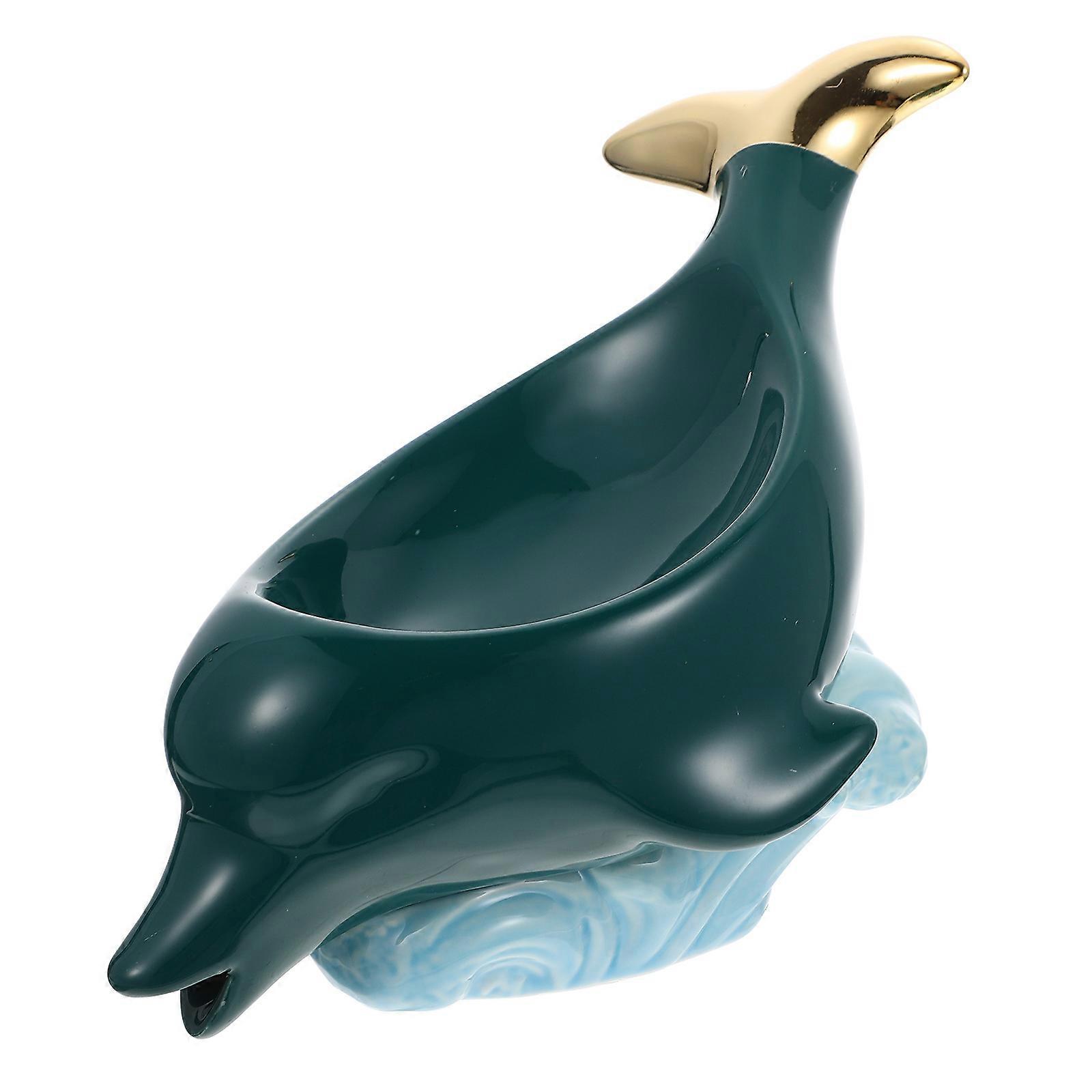 Green Ceramic Soap Dish Dolphin Shaped Holder for Bathroom 3Pcs Set
