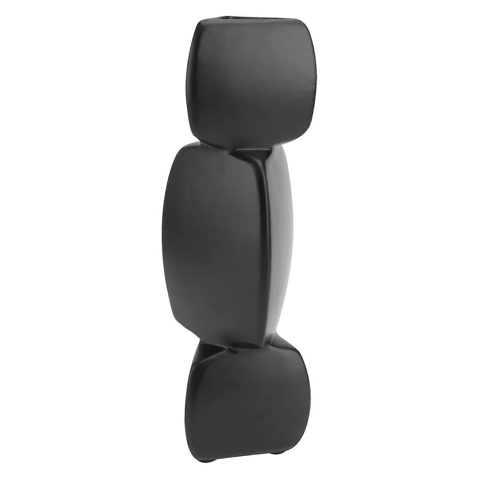 Pure Black Vase Ceramic Craft for Decor 1Pcs Handiwork Flower Holder