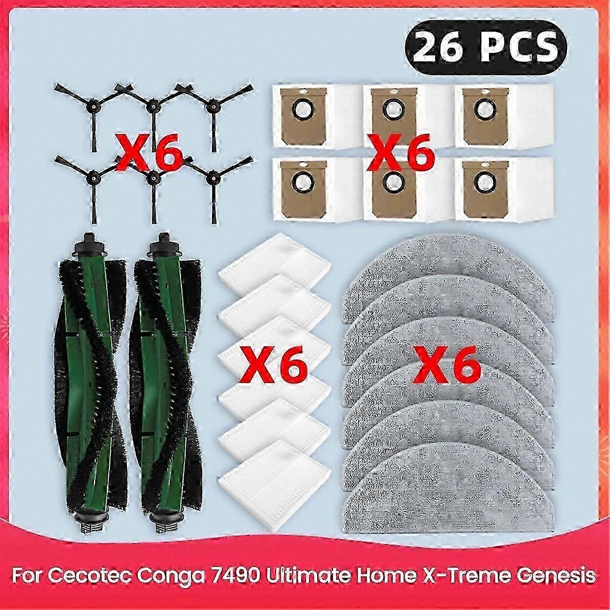Cecotec Conga 7490 Ultimate Home X-Treme Genesis Spare Parts: Filter, Side Brush, Mop & Dust Bag Edition 0710
