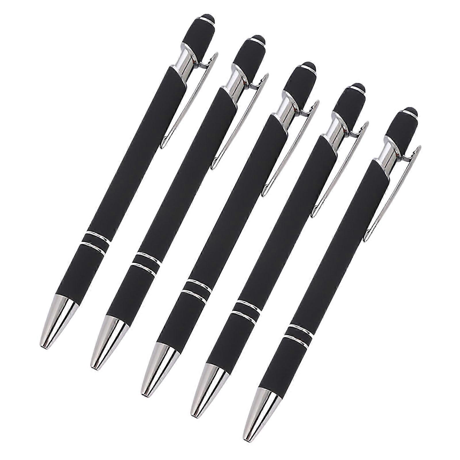 IMossad Ballpoint Pen with Stylus Tip, Soft Touch Click Metal Pen, 1.0mm Medium Point, Black Ink, 5 Count