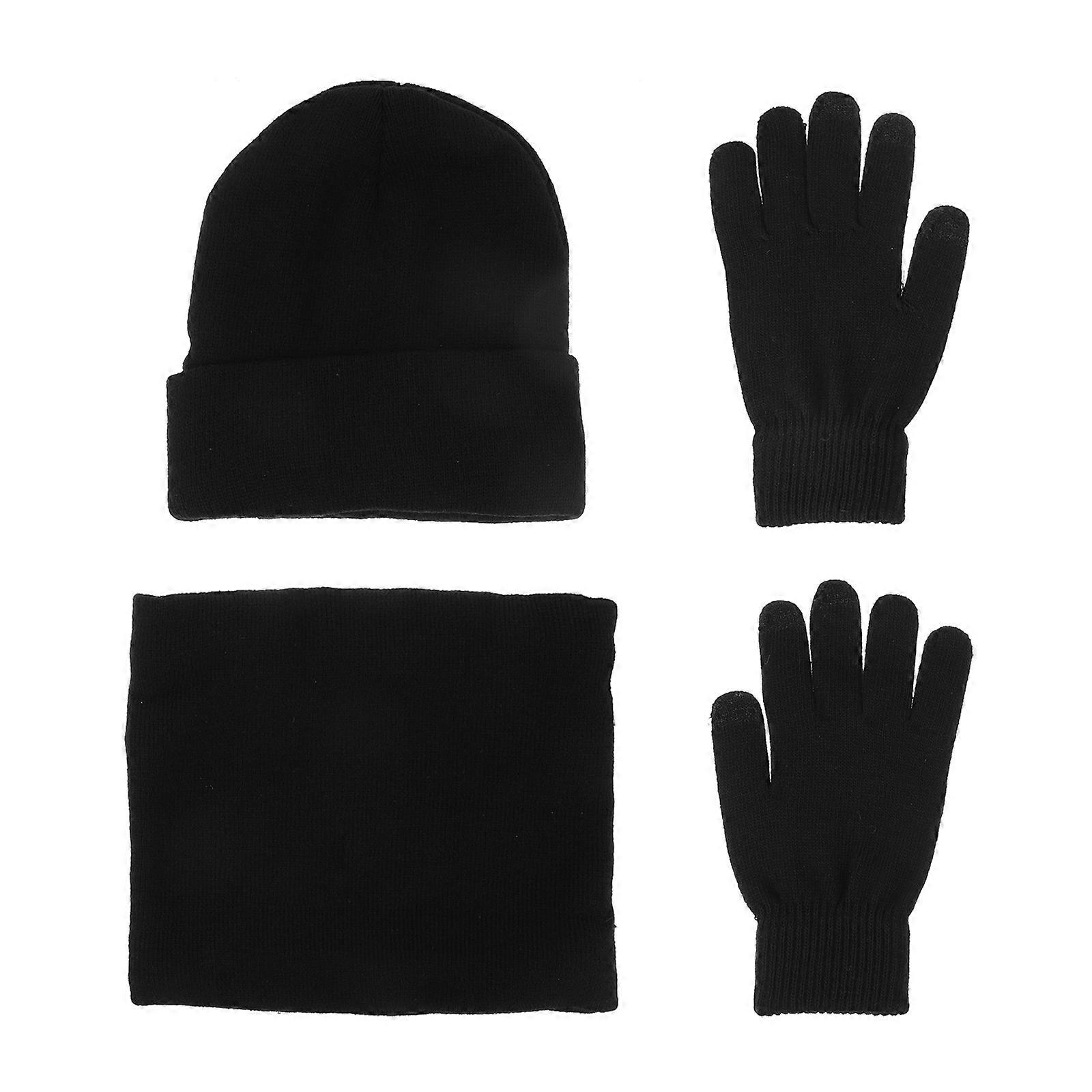Knitted Scarf Beanie Set for Men Wearing Winter Beanie Double-Layer Hat Gloves