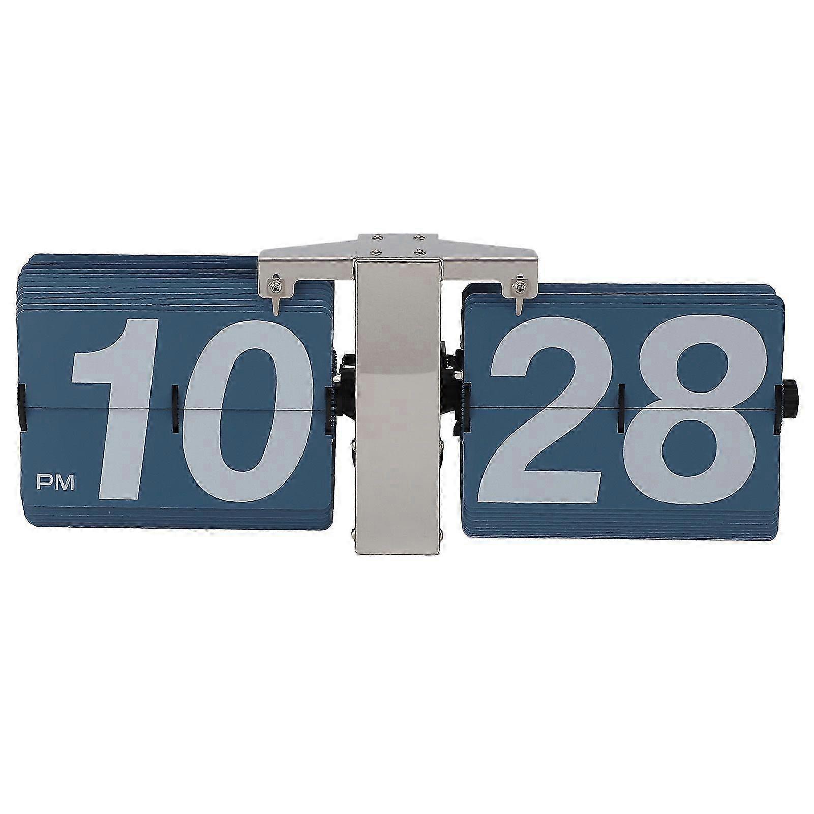 Automatic Flip Clock Mechanical Clock Battery Powered Retro Digital Flip Down Clock for Desktop Standing Wall Hanging 12H Silver Stand and Blue Flip