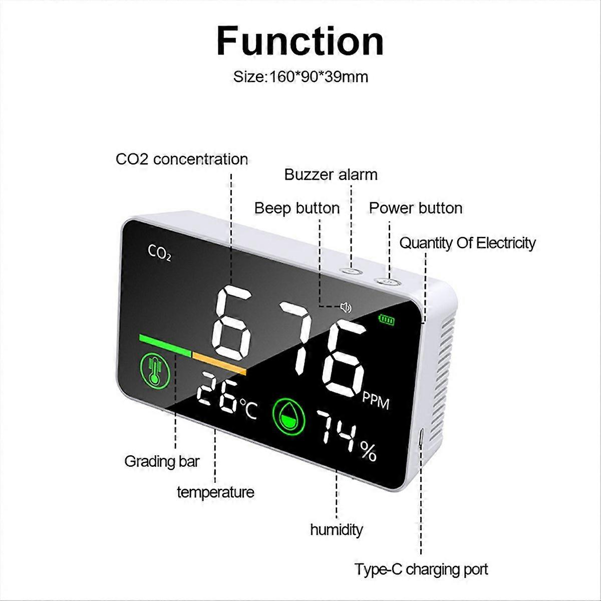 3-In-1 Portable Carbon Dioxide Detector Air Quality Detector