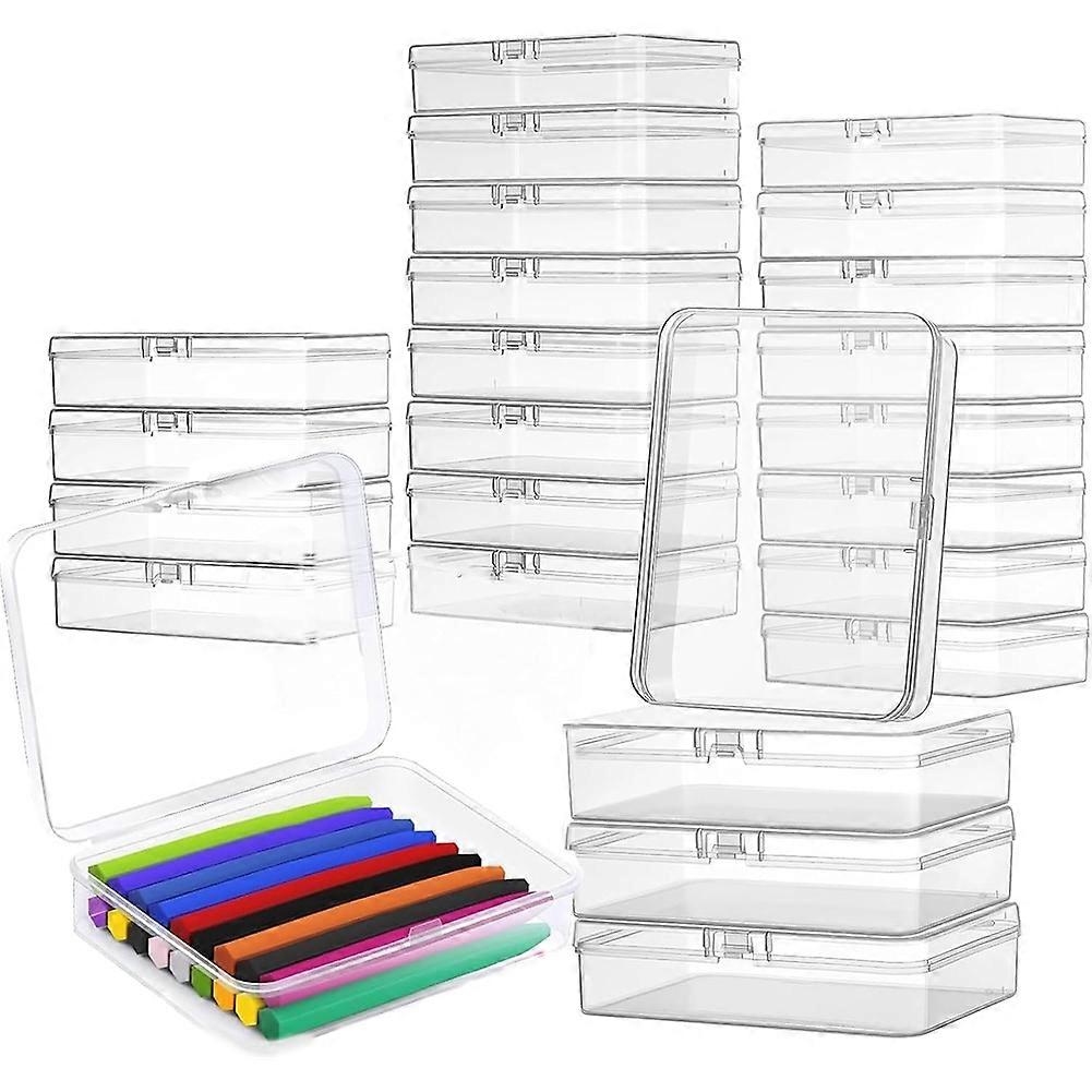24 Pack Plastic Crayon Boxes with Lids, Clear Stackable Storage Containers for Crayons Bulk, Classroom Organizer, Art
