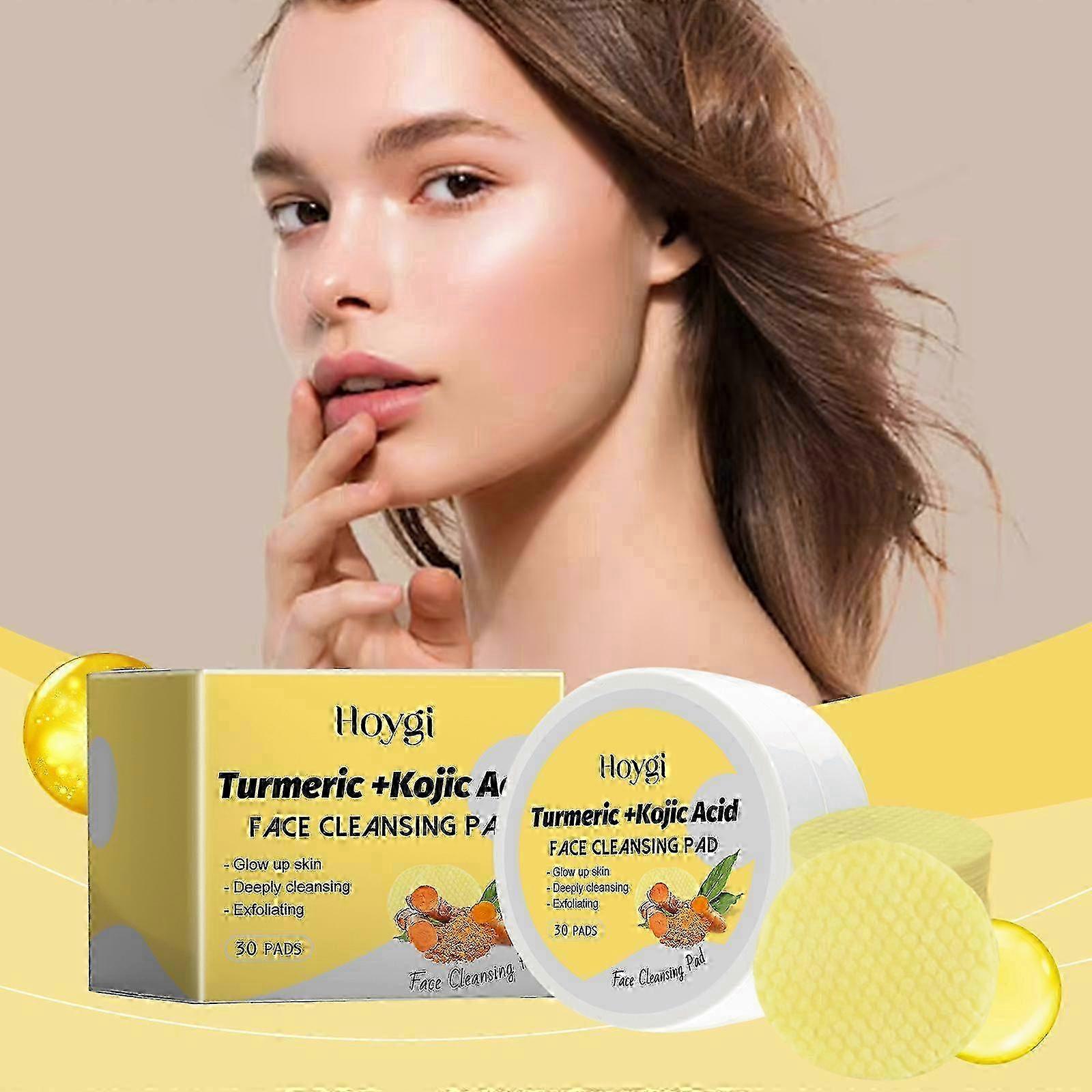 Kojic Acid and Turmeric Cleansing Pads, Resurfacing Pads for Face, Turmeric Exfoliating Foam Pads with Panthenol Vitamin B5