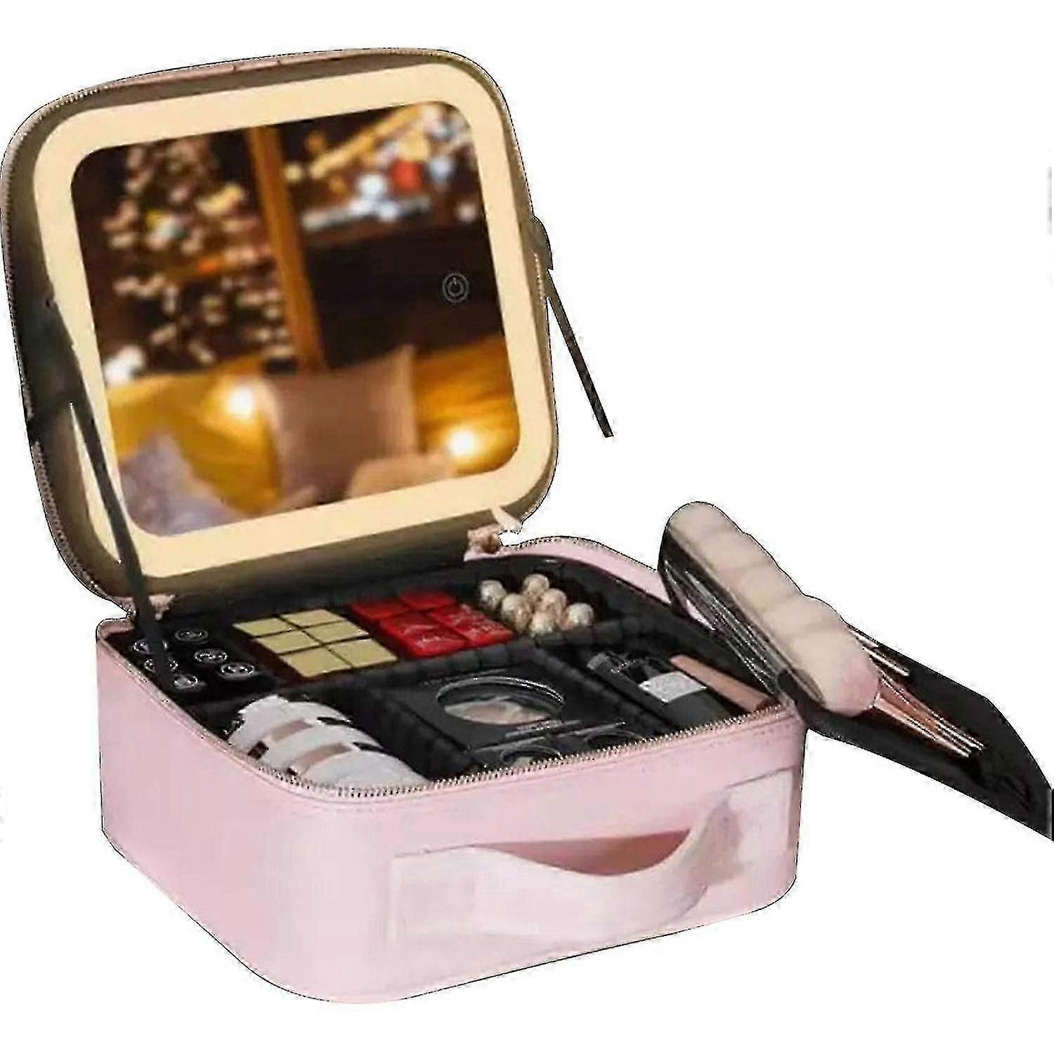 Makeup Train Case With 3 Color Adjustable Brightness Led Mirror Cosmetic Travel Case Adjustable Divi