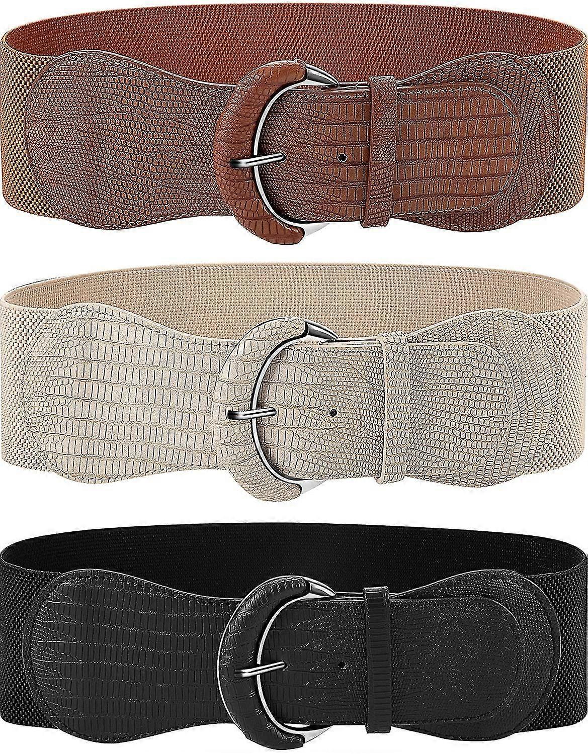 3 قطع حزام الخصر للنساء حزام مشبسط ، أسود / كاكي / بيج ، مقاس واحد أ