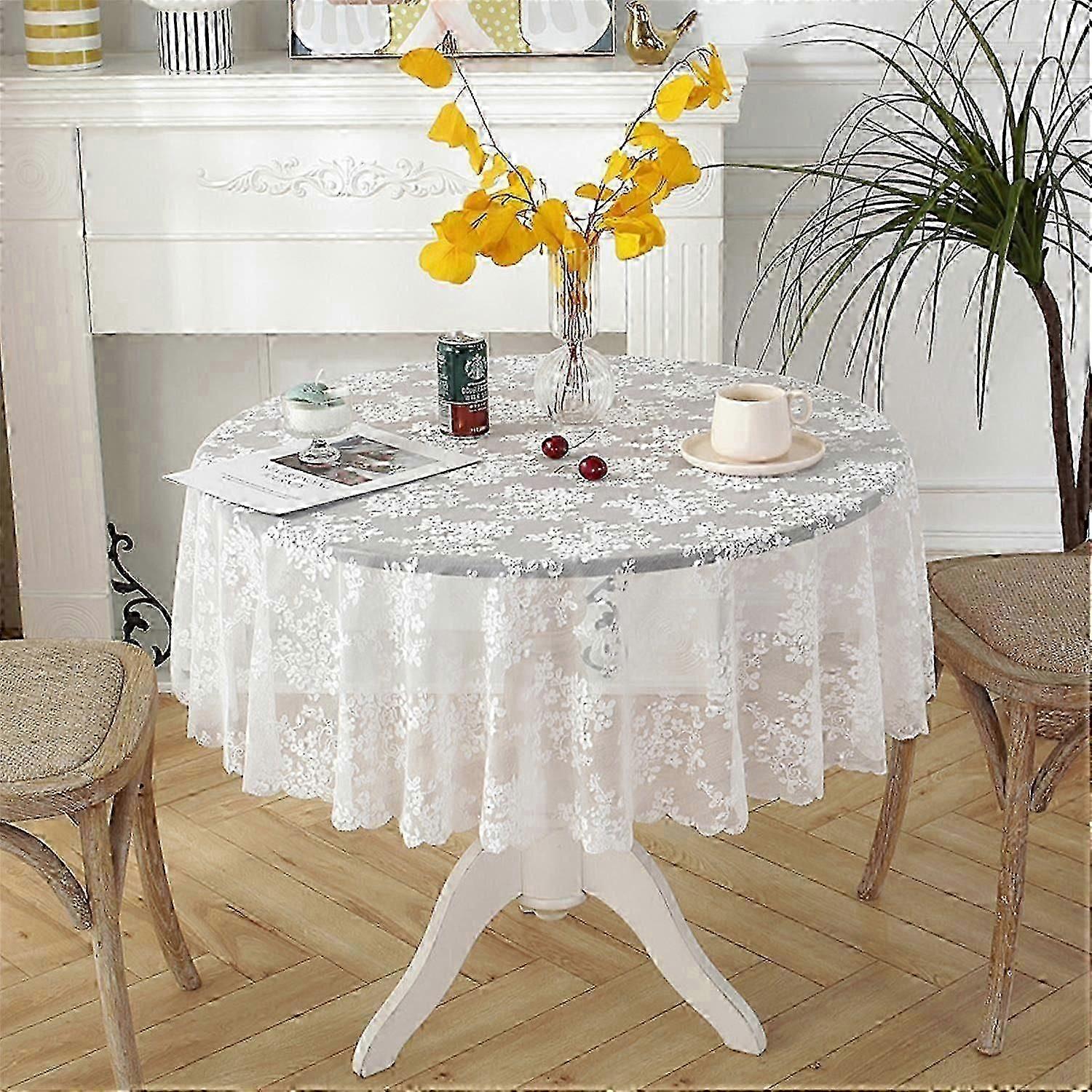 Vintage White Round Lace Tablecloth for Elegant Dining Decorzz44