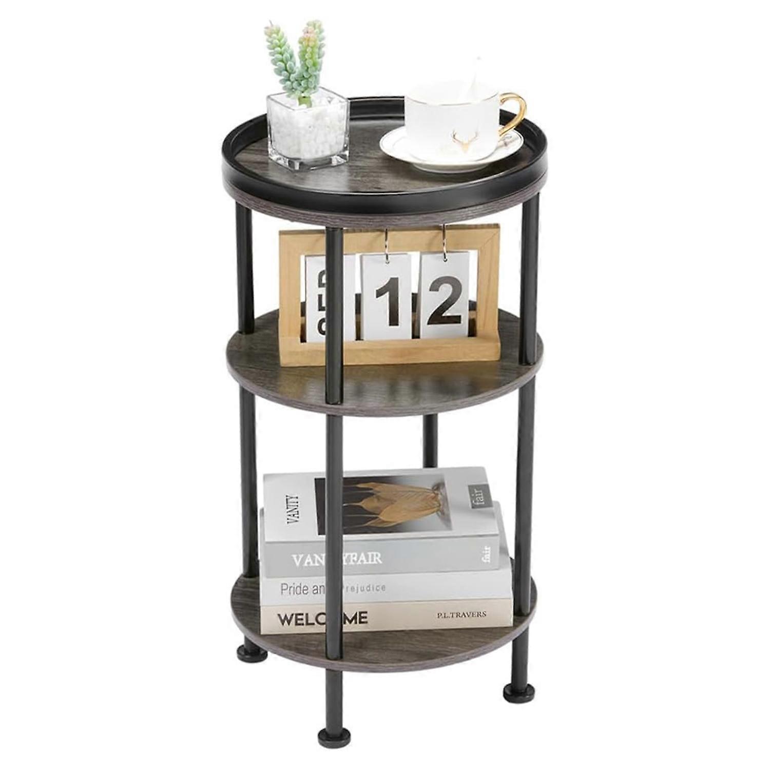 DULCII 8663-C 4-Leg Small Round Table Wooden Top Side End Table with Metal Frame, 300 x 300 x 550mm