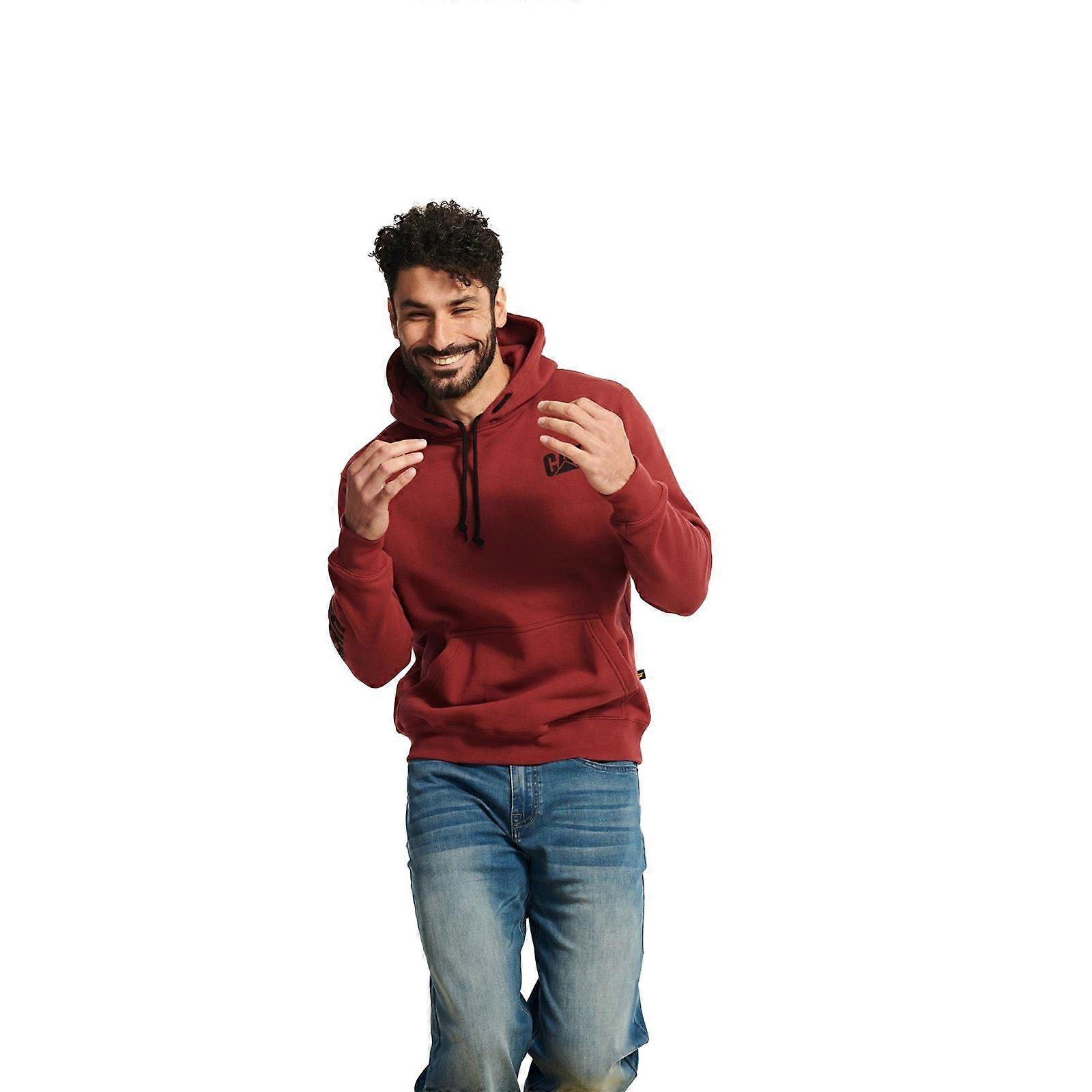 Caterpillar Trademark Banner Cotton Men's Red Hooded Sweatshirt