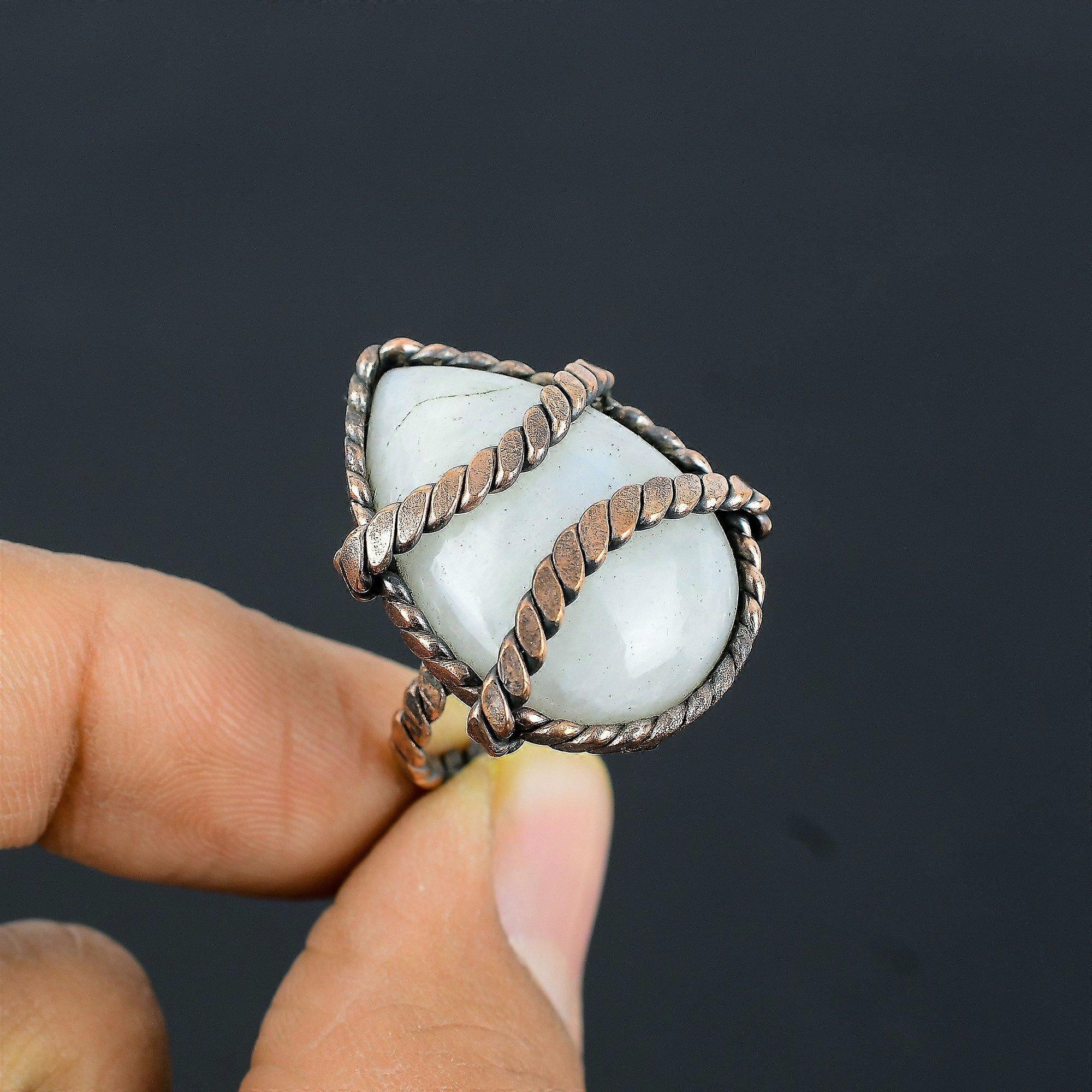 Moonstone Gemstone Copper Wire Wrapped Handmade Jewelry Ring For Her