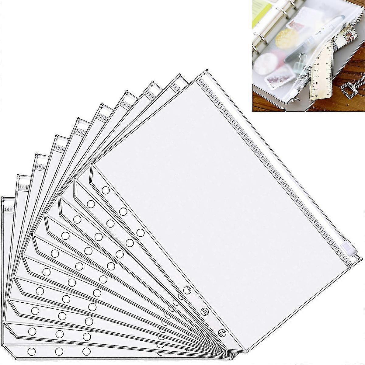 10pcs A5 Zipper Binder Punched Pockets For Notebook Waterproof
