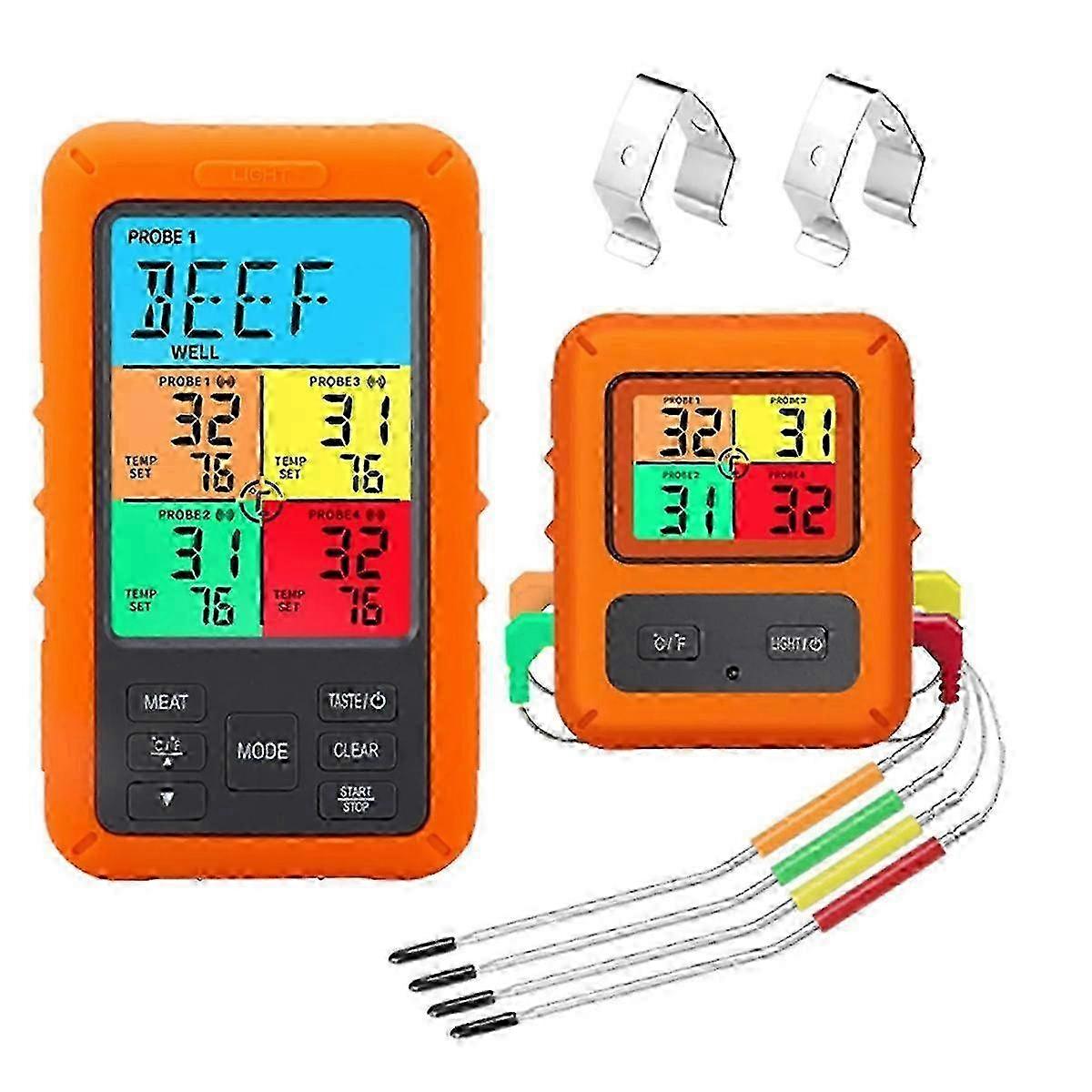 Digital Barbecue & Oven Thermometer with 4 Probes, Temperature Alarm for Kitchen - Timer Function