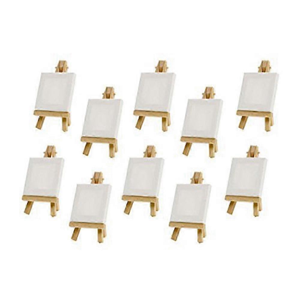 10 Sets Mini Display Easel With 8x8cm Canvas for Wedding Table Numbers, Painting Craft