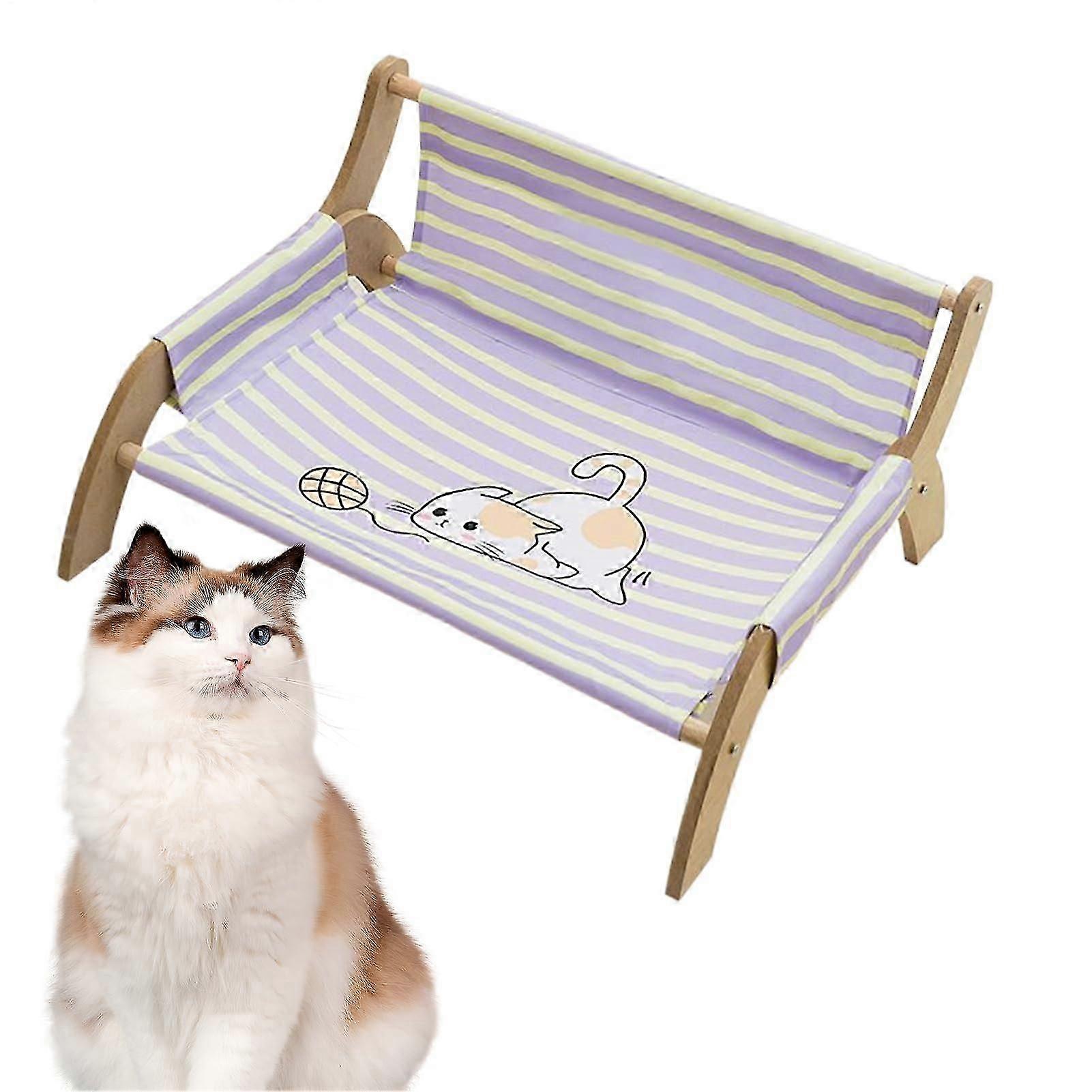 Kitten Hammock Bed Cat Lounge Chair Breathable Stripe Design Soft Plush Fabric Purple MultiCat Indoor Relaxation