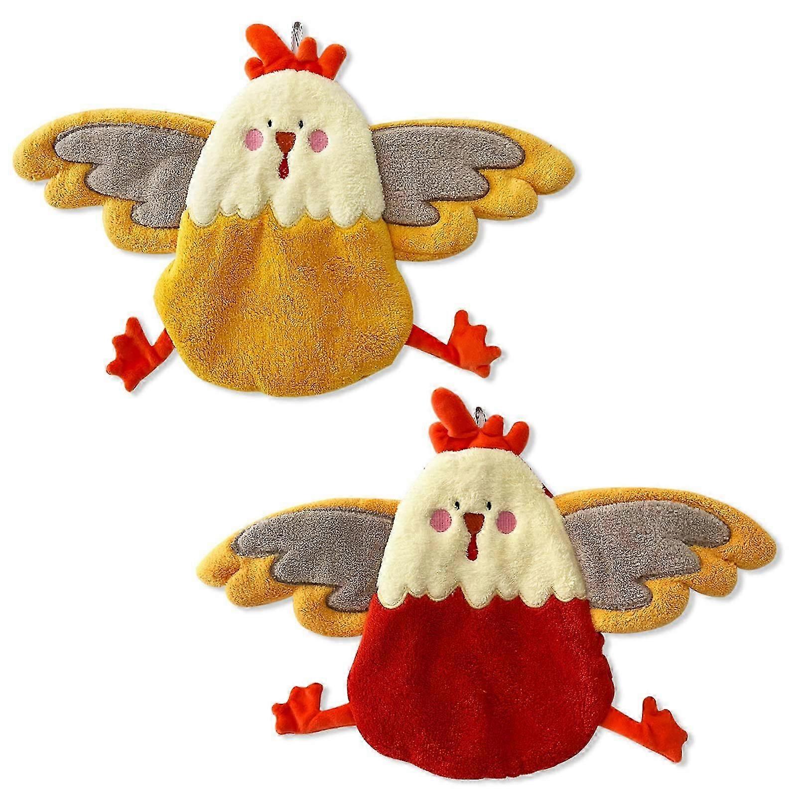 2 Pack Super Absorbent Cute Chicken Hand Towel, Soft Kitchen Towels with Hanging Loop