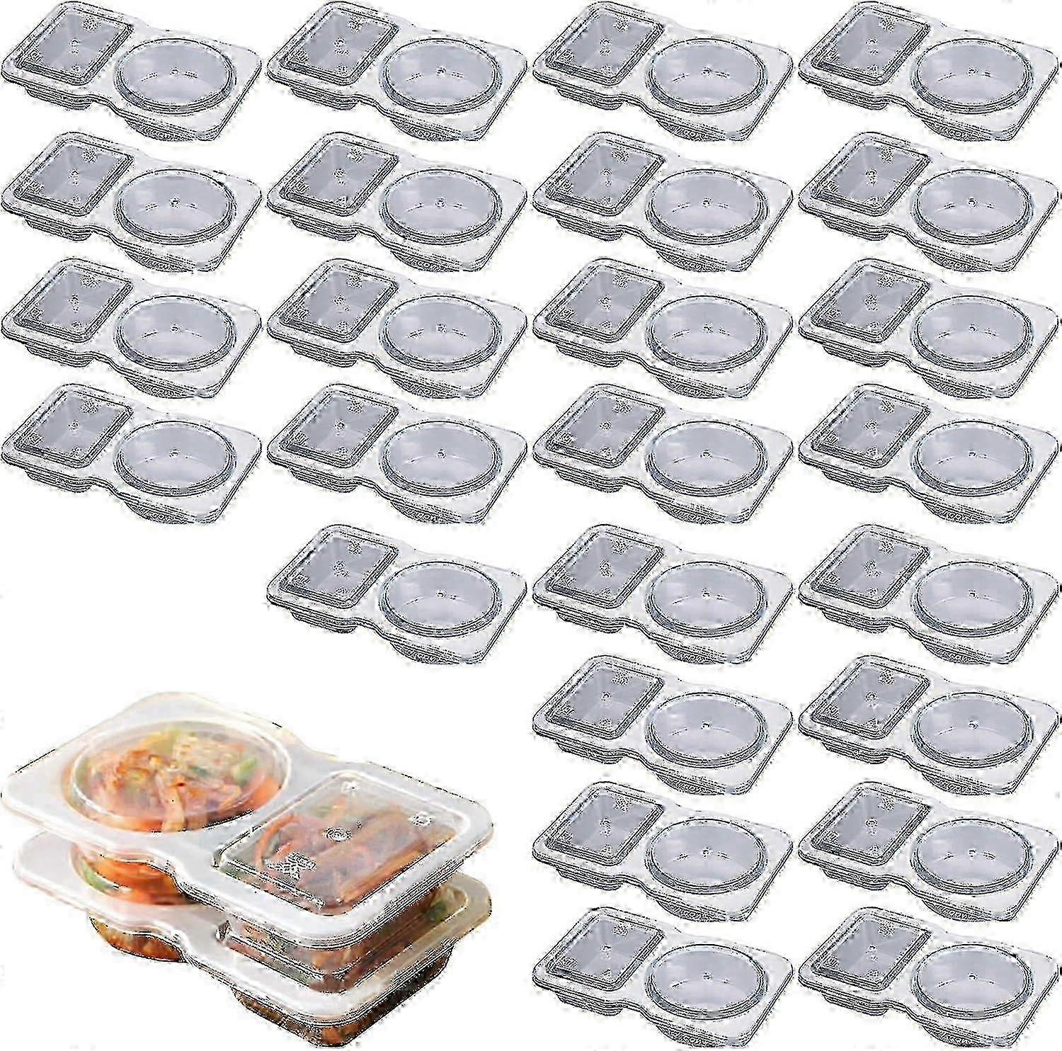 Double Compartment Condiment Container, Double Condiment Containers with Lids, 2 Compartment Snack Containers for to-go Sauce
