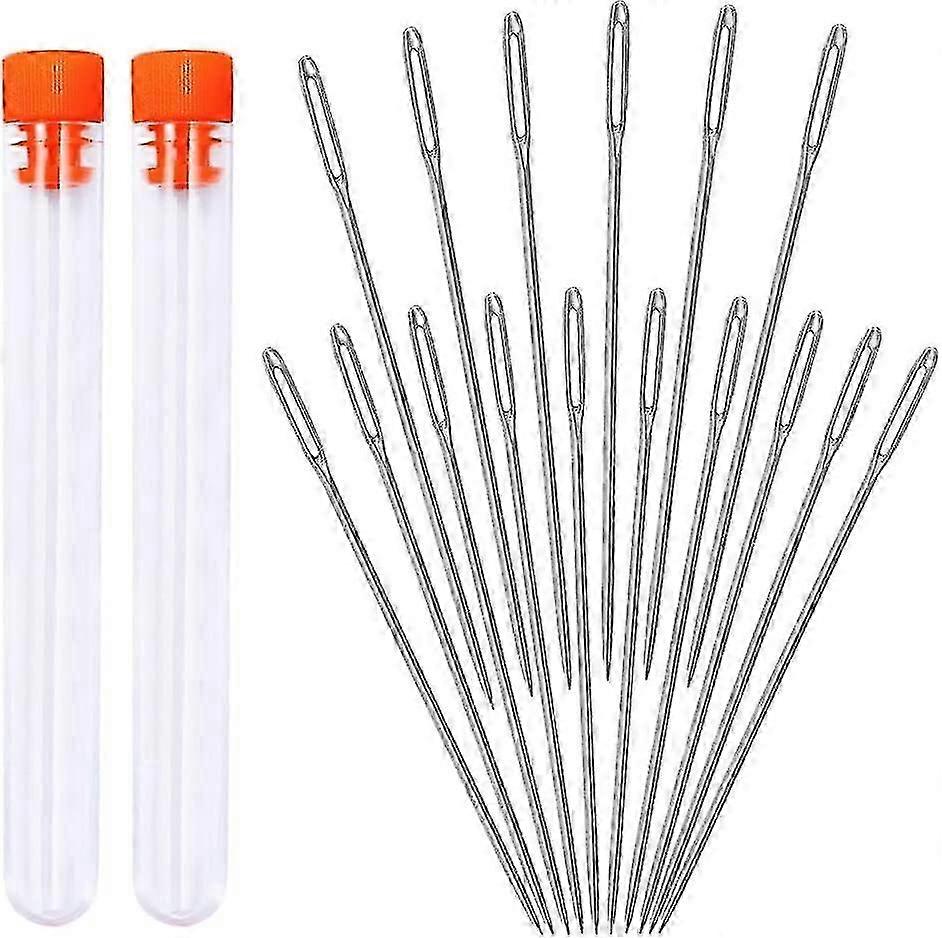 16 قطعة طويلة إبر الخياطة - 2 حجم كبير العين خياطة الإبر مع أنبوب تخزين إبرة، اليد إبر الخياطة لحرف قانون الخياطة، تنجيد