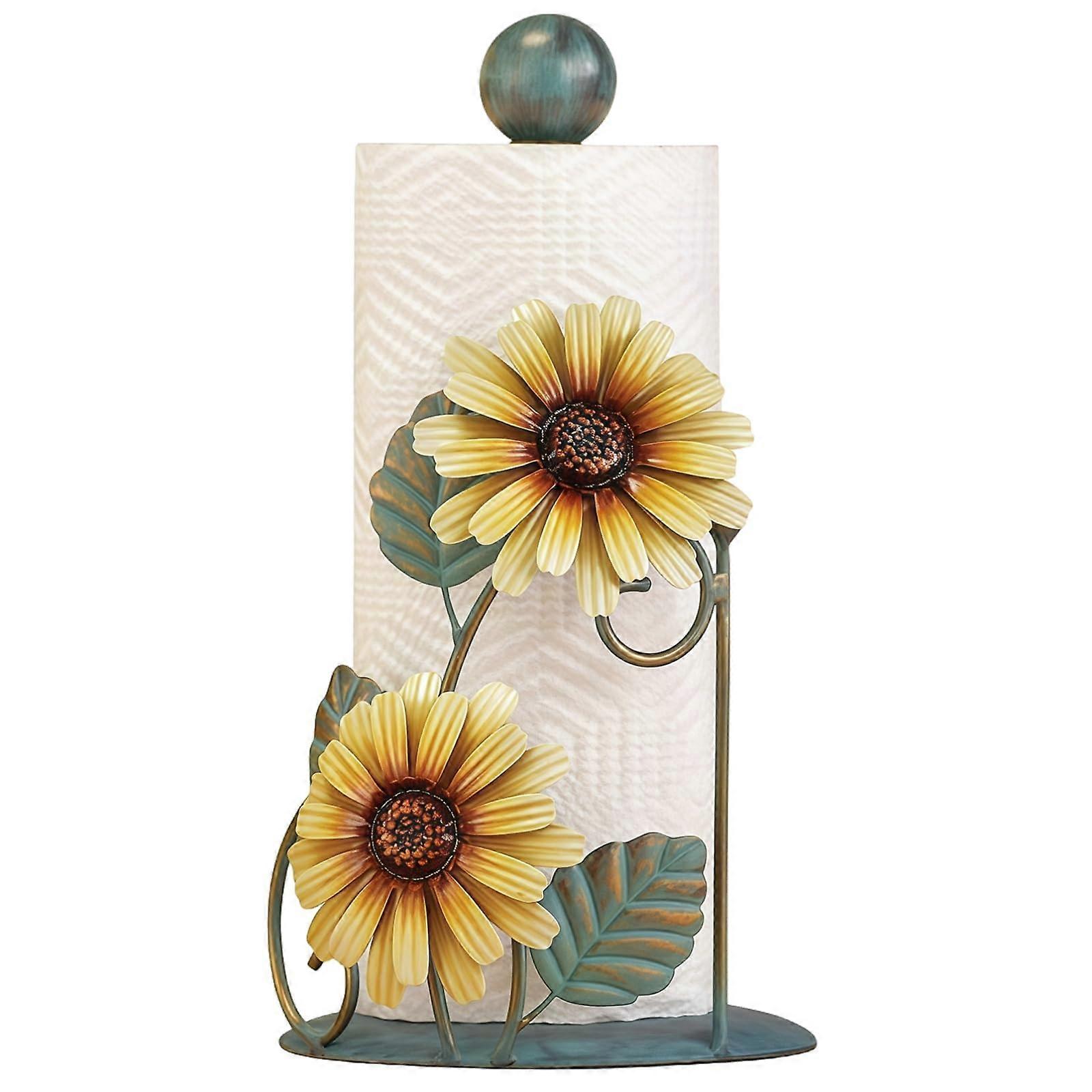 Sunflower Paper Towel Holder Rustic Farmhouse Design with Stable Weighted Base Durable Iron