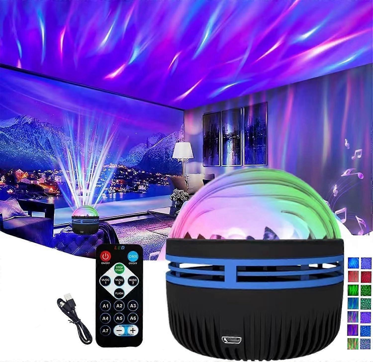 2 in 1 Northern Lights & Waves Projector ColorChanging LED Starry Sky Projector With Remote Control