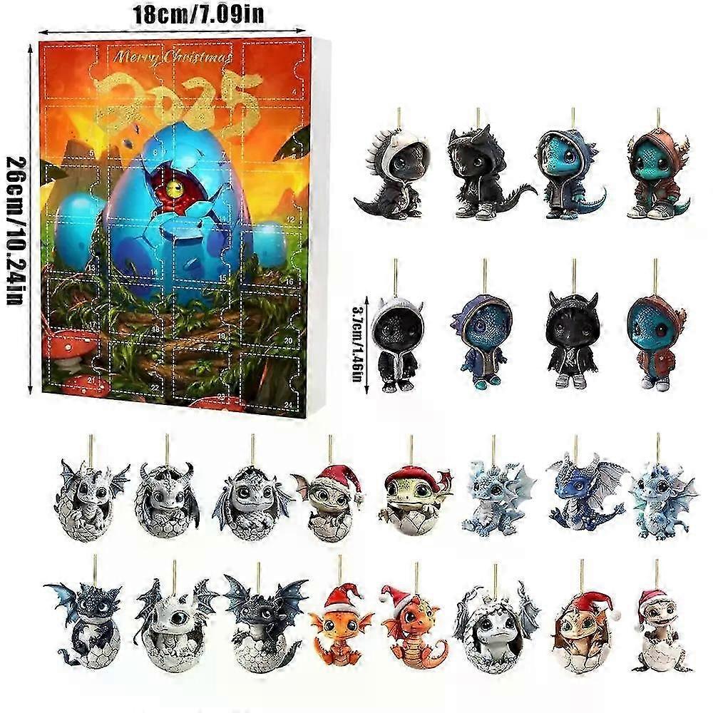 Christmas Dinosaur Advent Calendar with 24 2D Acrylic Pendants