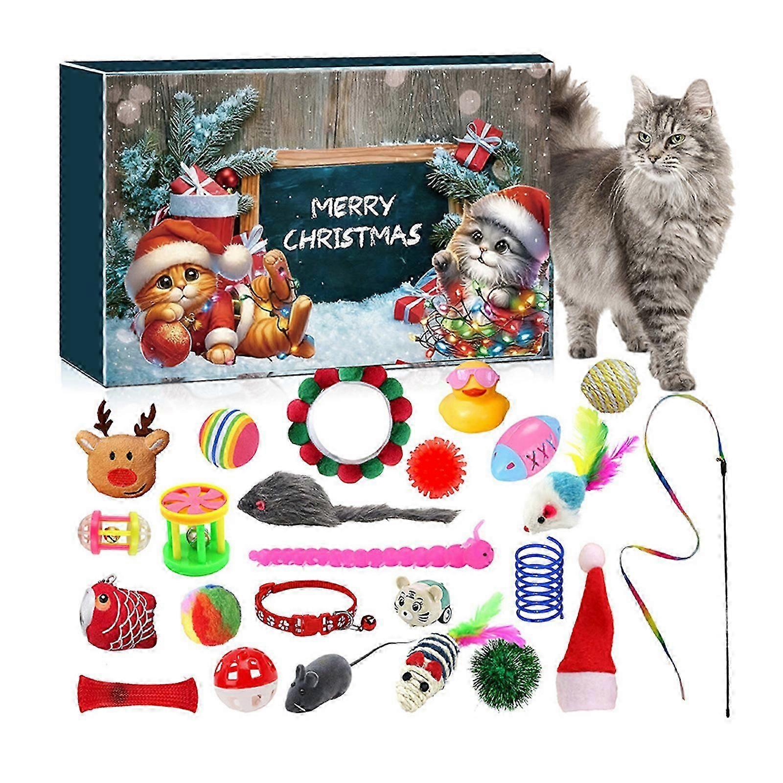 Cat Advent Calendar 24 Toy for a Meowy Christmas, 24 Days Cat Toy Countdown Calendar Christmas Toy for Kitten and Cats Lovers
